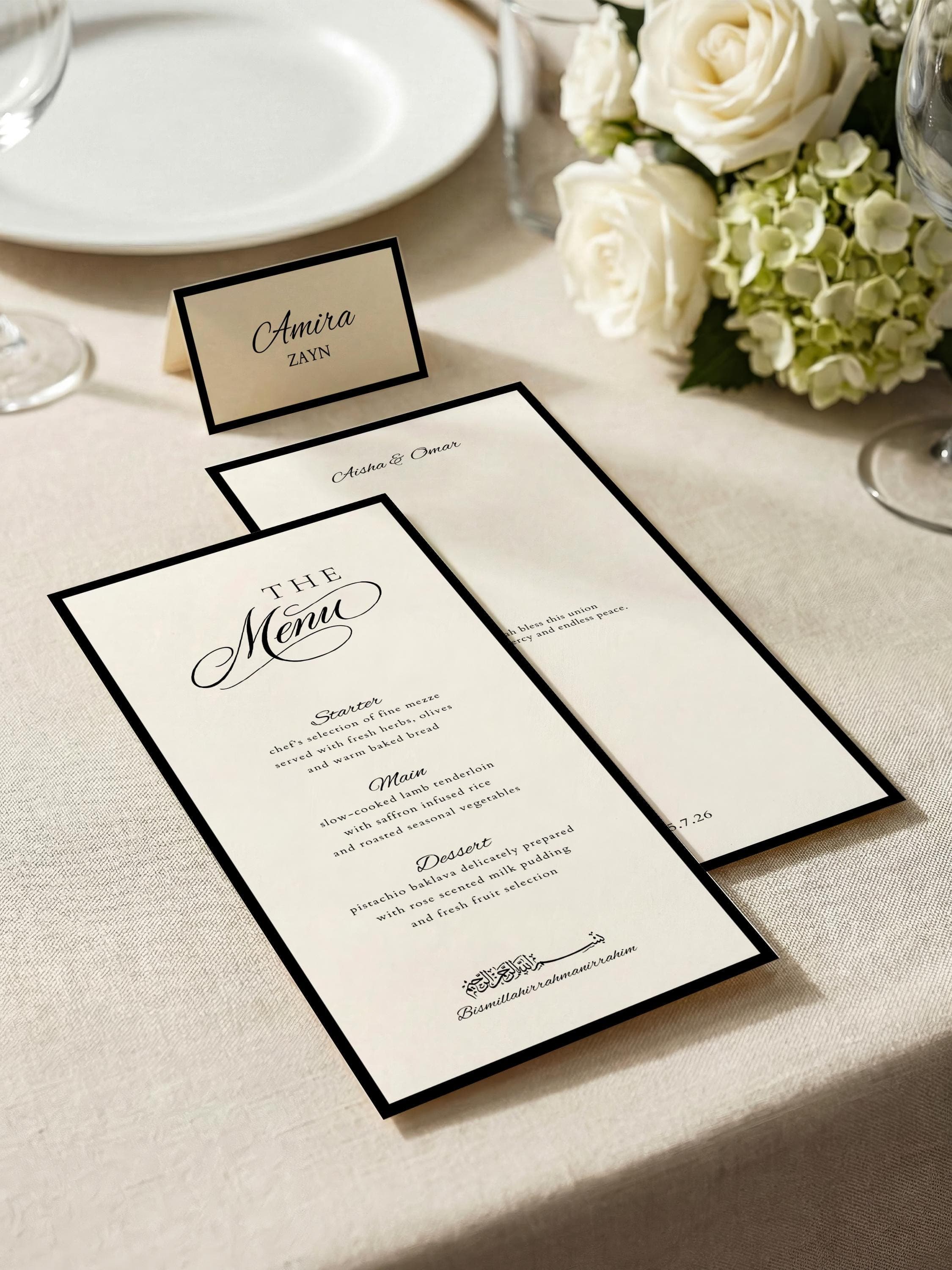 Islamic Wedding Menu & Place Card Template: Elegant Old Money Muslim Nikkah Reception  (Digital Download) - image 5