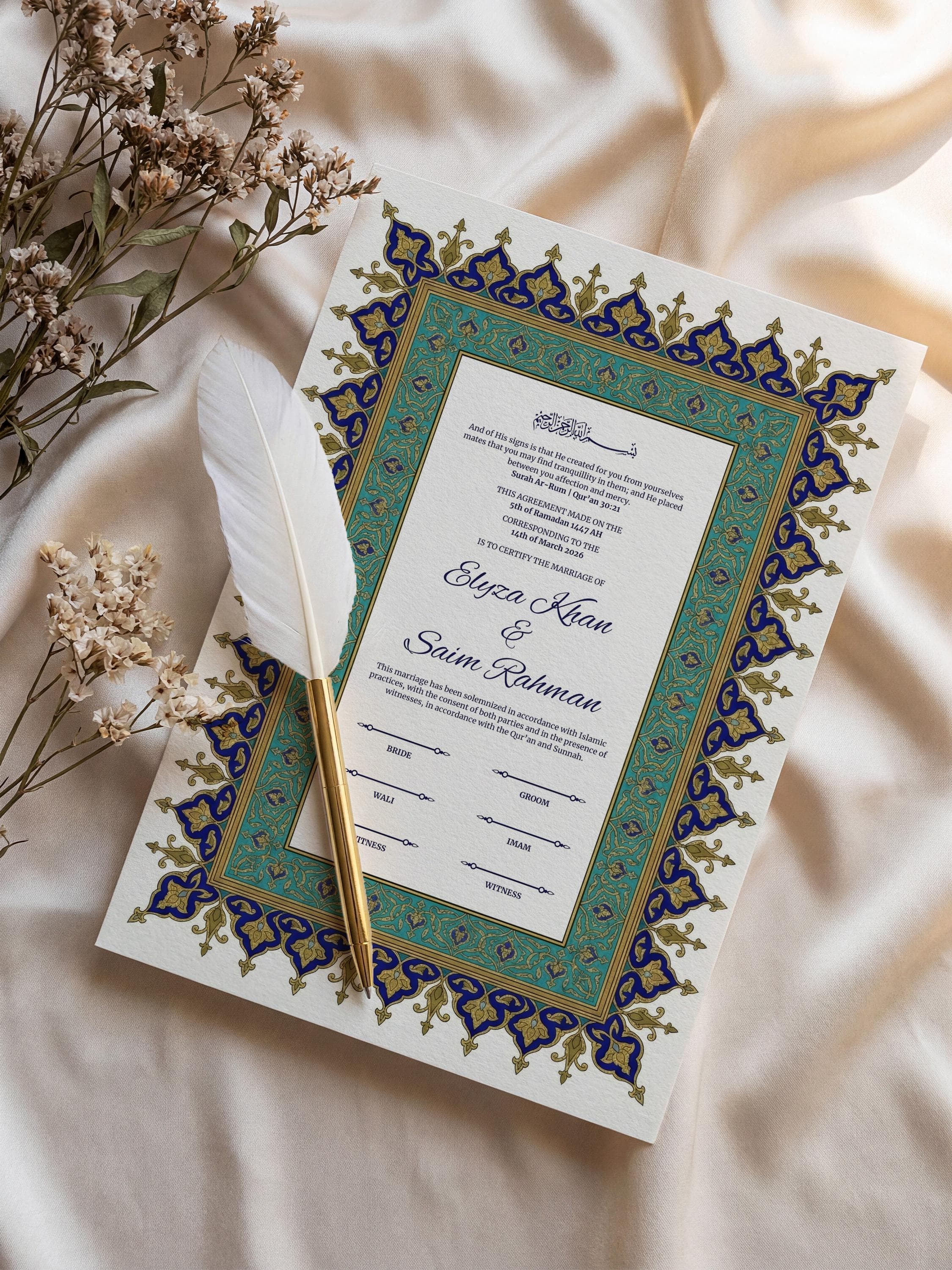 Blue Ottoman Islamic Nikkah Certificate: Editable Muslim Wedding Contract (A3 & A4 Canva Template) - image 4