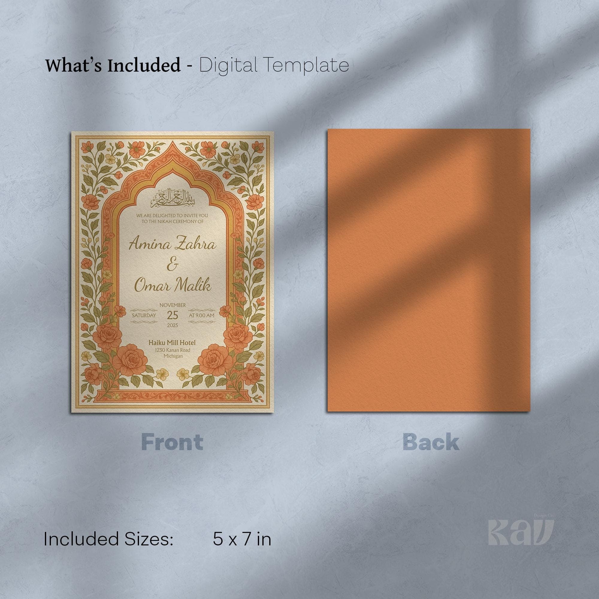 Editable Muslim Wedding Invitation Template | Islamic Nikah Canva Card with Bismillah | Floral Calligraphy Design | Instant Download | WA02 - image 4