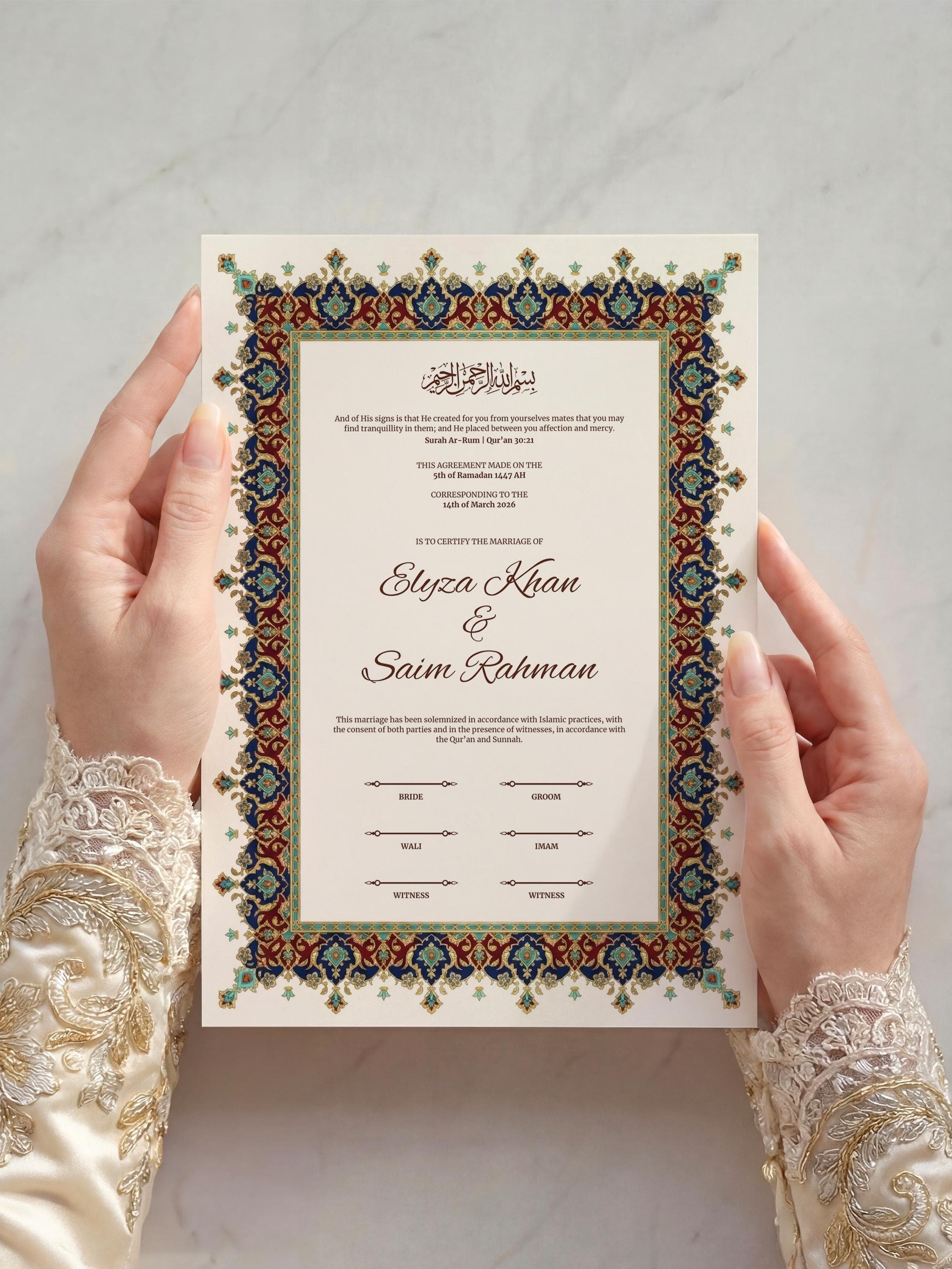 Editable Islamic Nikkah Certificate: Luxury Ottoman Style Red Blue Muslim Wedding Contract, Canva Template A3 & A4 - image 5