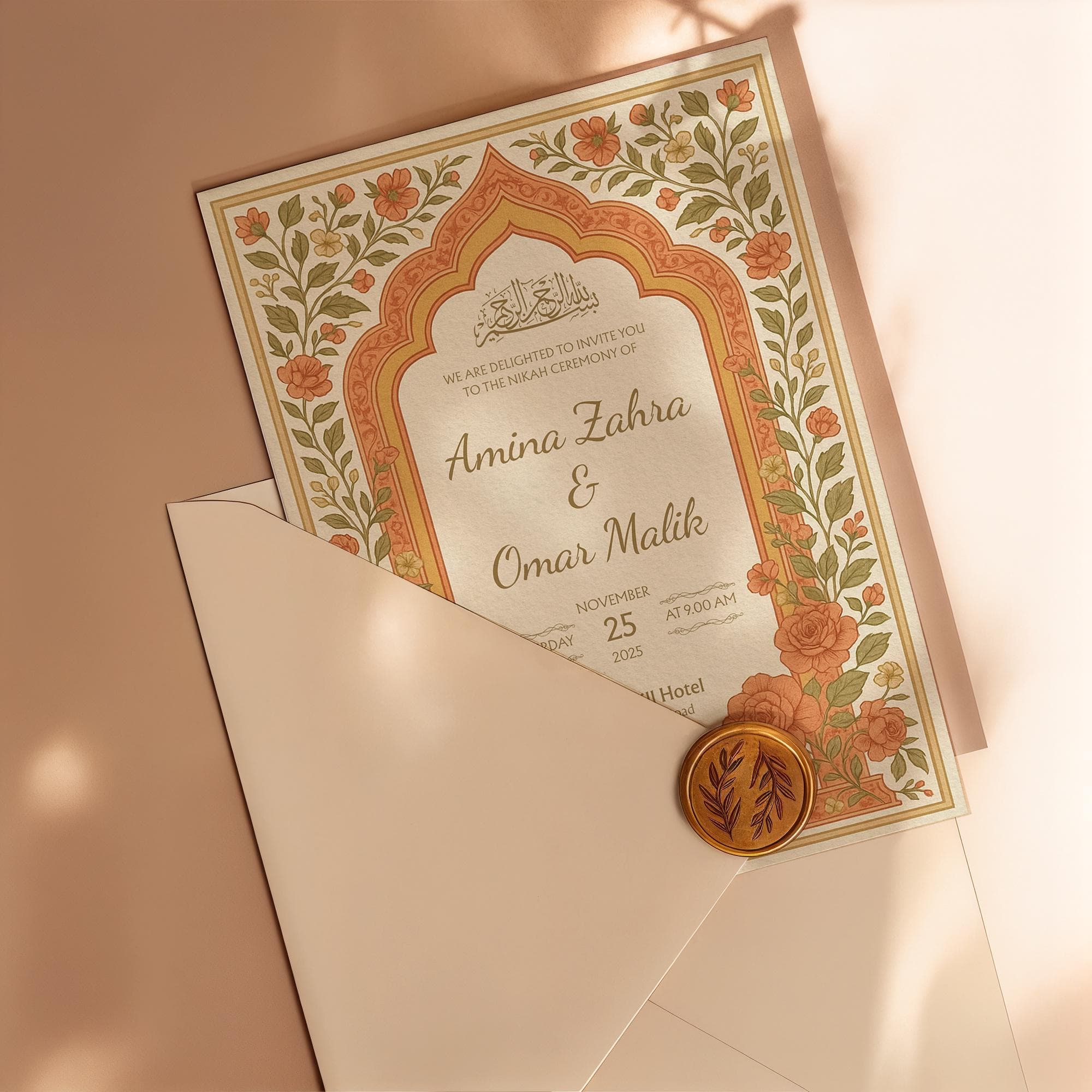 Editable Muslim Wedding Invitation Template | Islamic Nikah Canva Card with Bismillah | Floral Calligraphy Design | Instant Download | WA02 - image 5