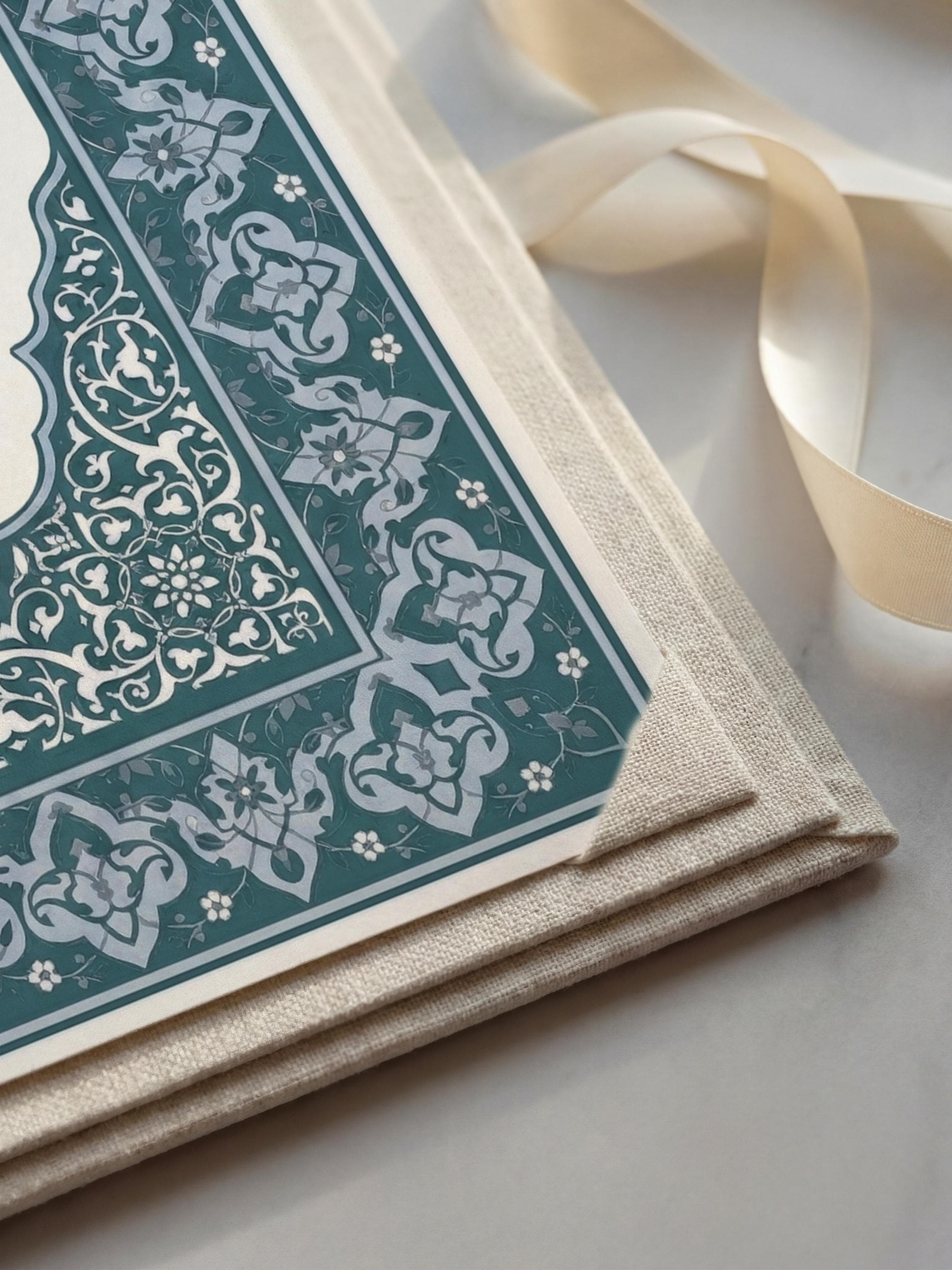 Teal Blue Islamic Nikkah Certificate: Ornate Arch Muslim Wedding Contract, Elegant Marriage Template - image 4