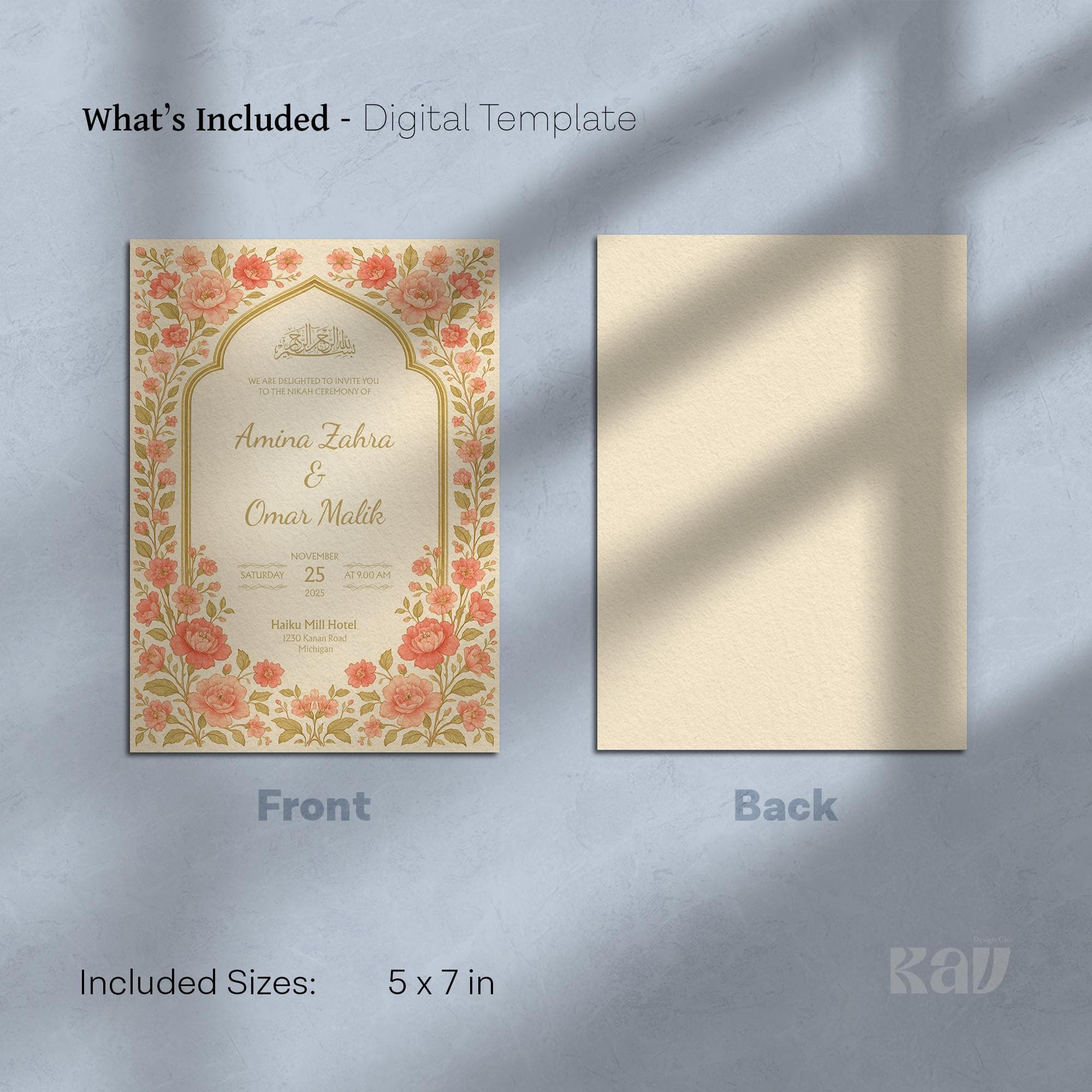 Floral Muslim Nikah Template | Customizable Islamic Canva Design with Elegant Calligraphy & Bismillah | Pastel Wedding Print | WA05 - image 5
