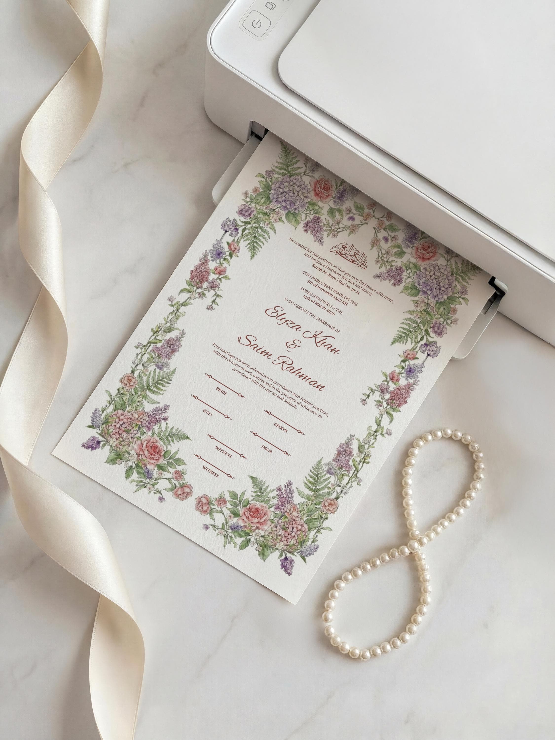 Pastel Floral Islamic Nikkah Certificate: Editable Muslim Wedding Contract (A3 & A4 Canva Template) - image 2