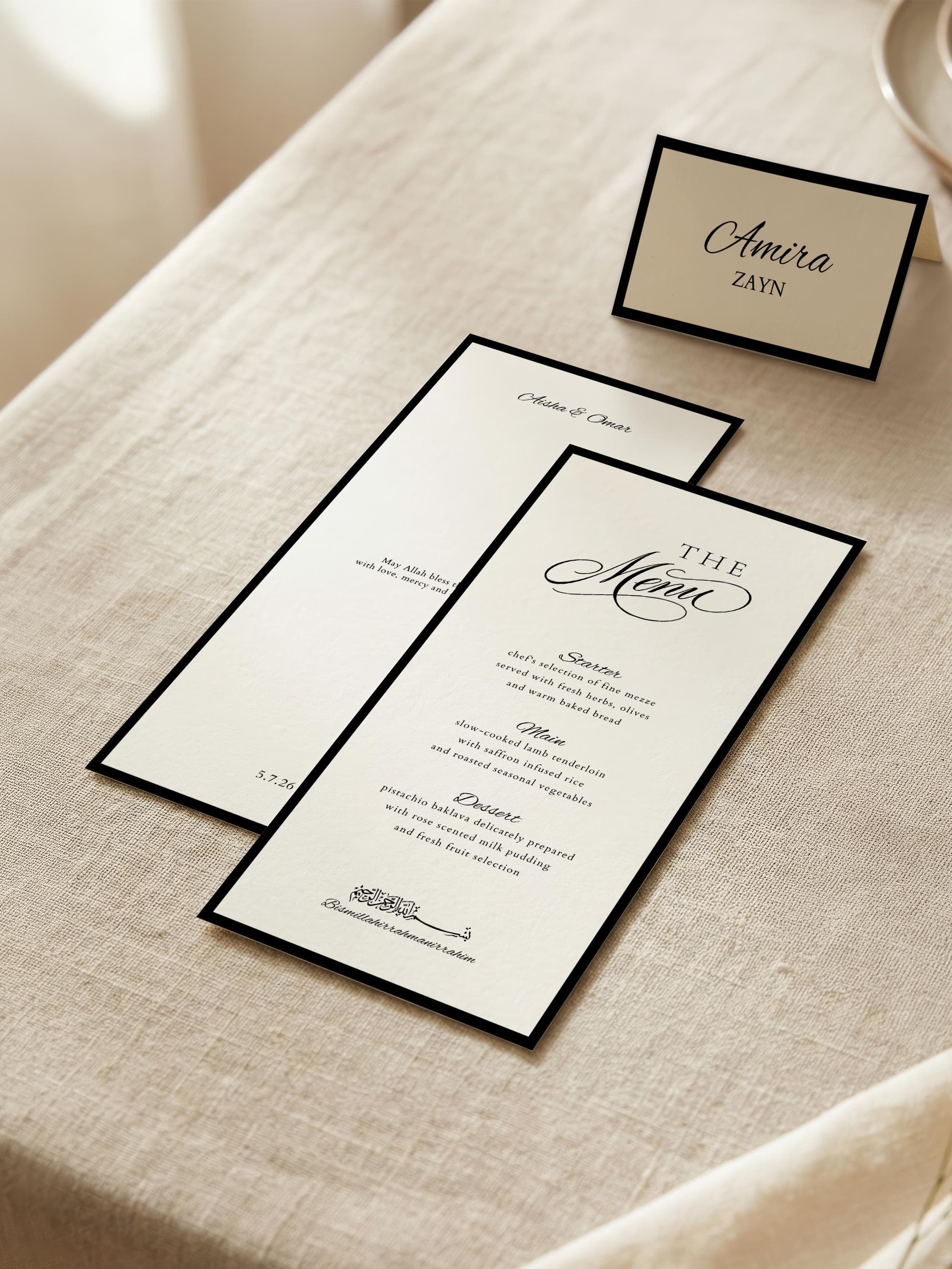 Islamic Wedding Menu & Place Card Template: Elegant Old Money Muslim Nikkah Reception  (Digital Download) - image 3