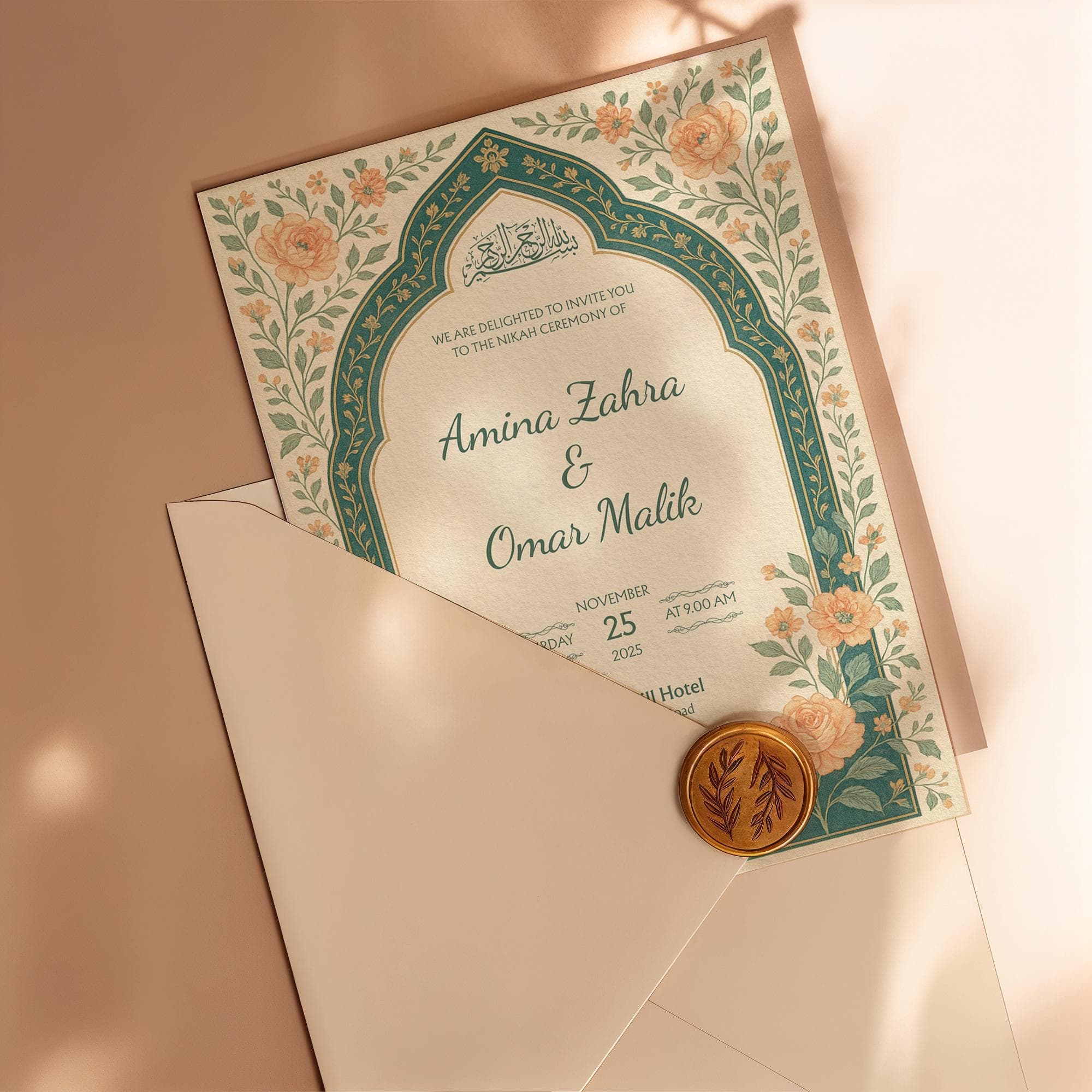 Orange Floral Muslim Nikah Invitation: Printable Islamic Wedding Invitation, Editable Canva Template | WA17 - image 5