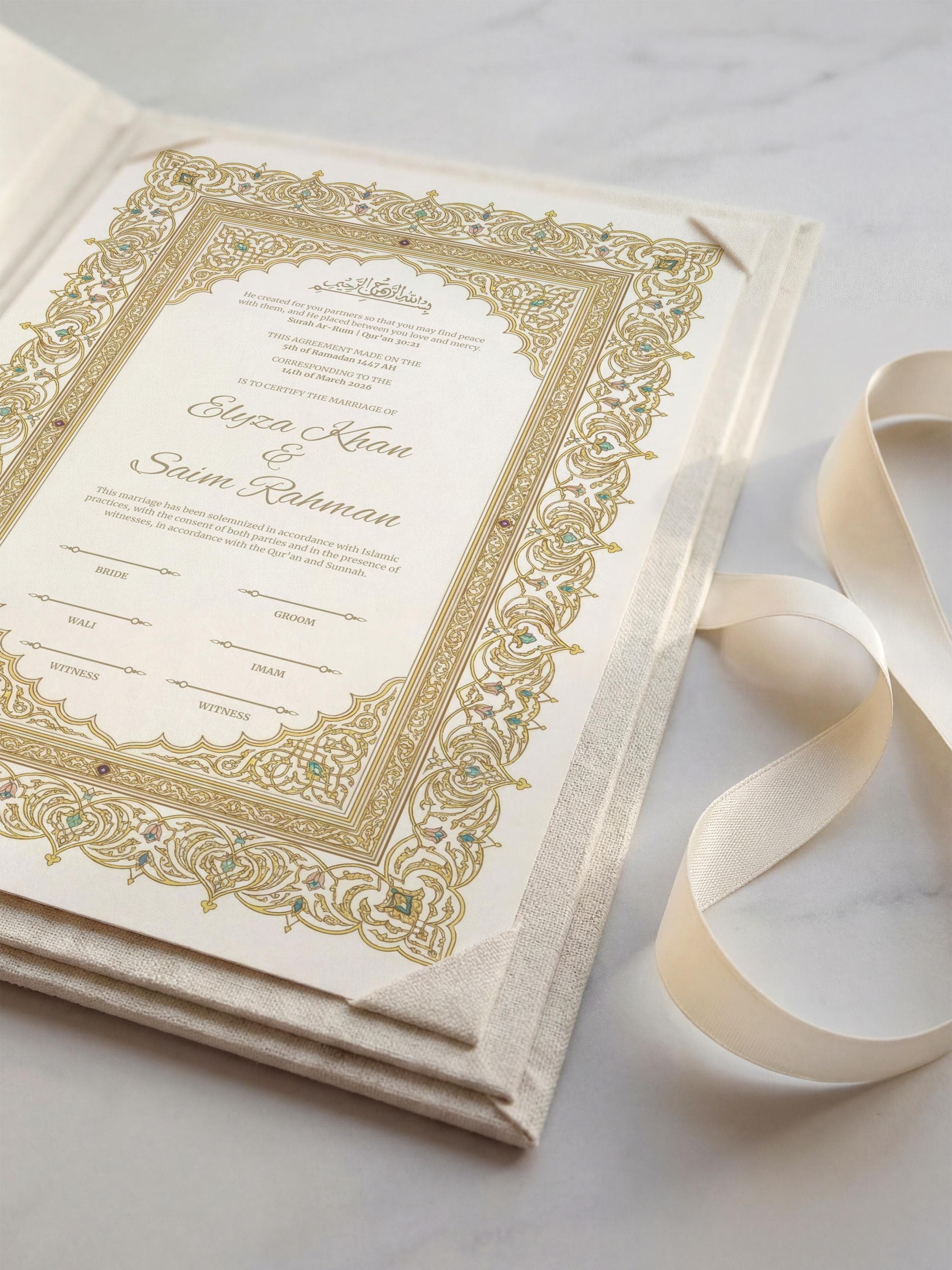 Editable Islamic Nikkah Certificate: Gold Ornate Muslim Wedding Contract, Canva Template A3 & A4 - image 4