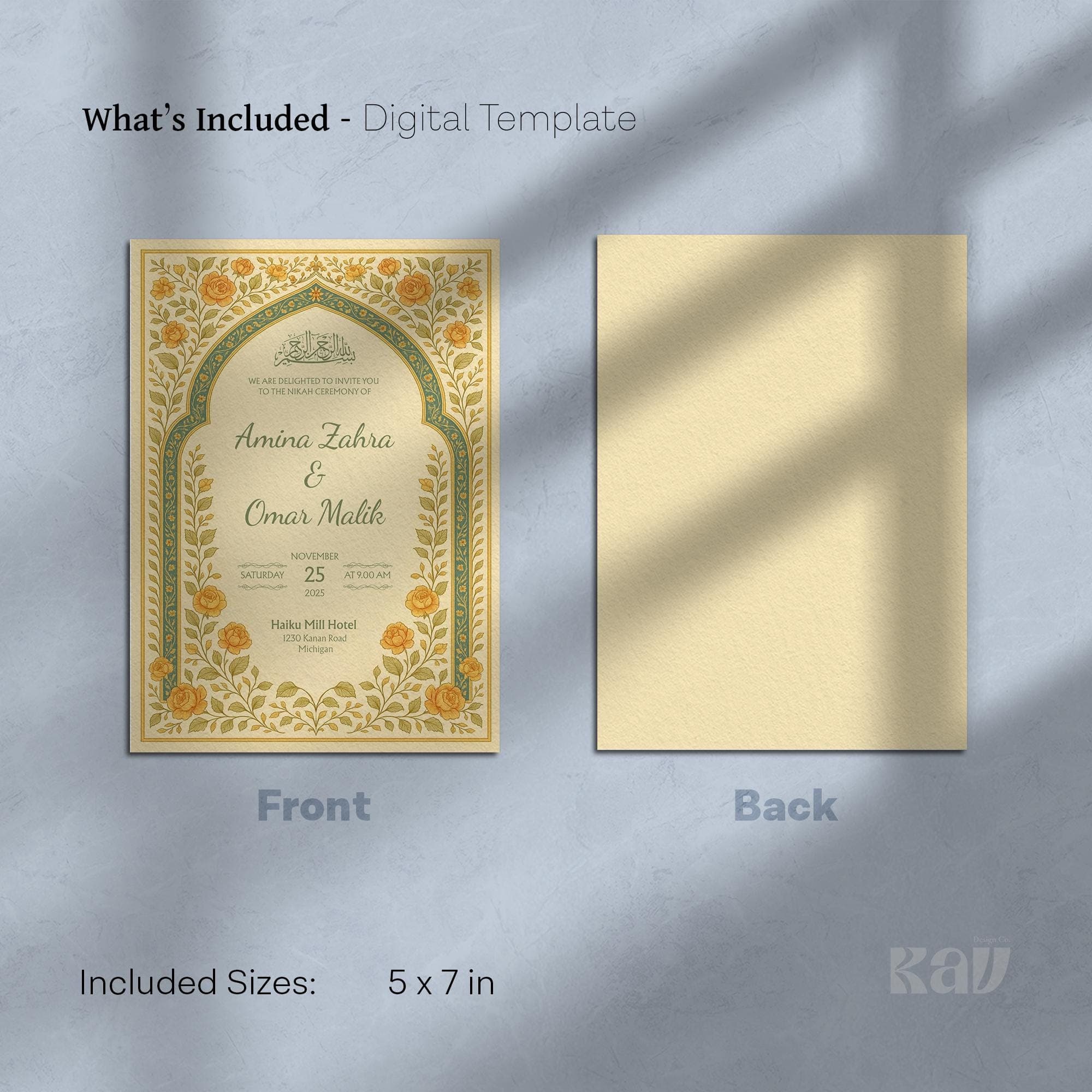 Digital Nikah Invitation Template: Yellow Floral Art Nouveau Wedding Card | WA08 - image 5