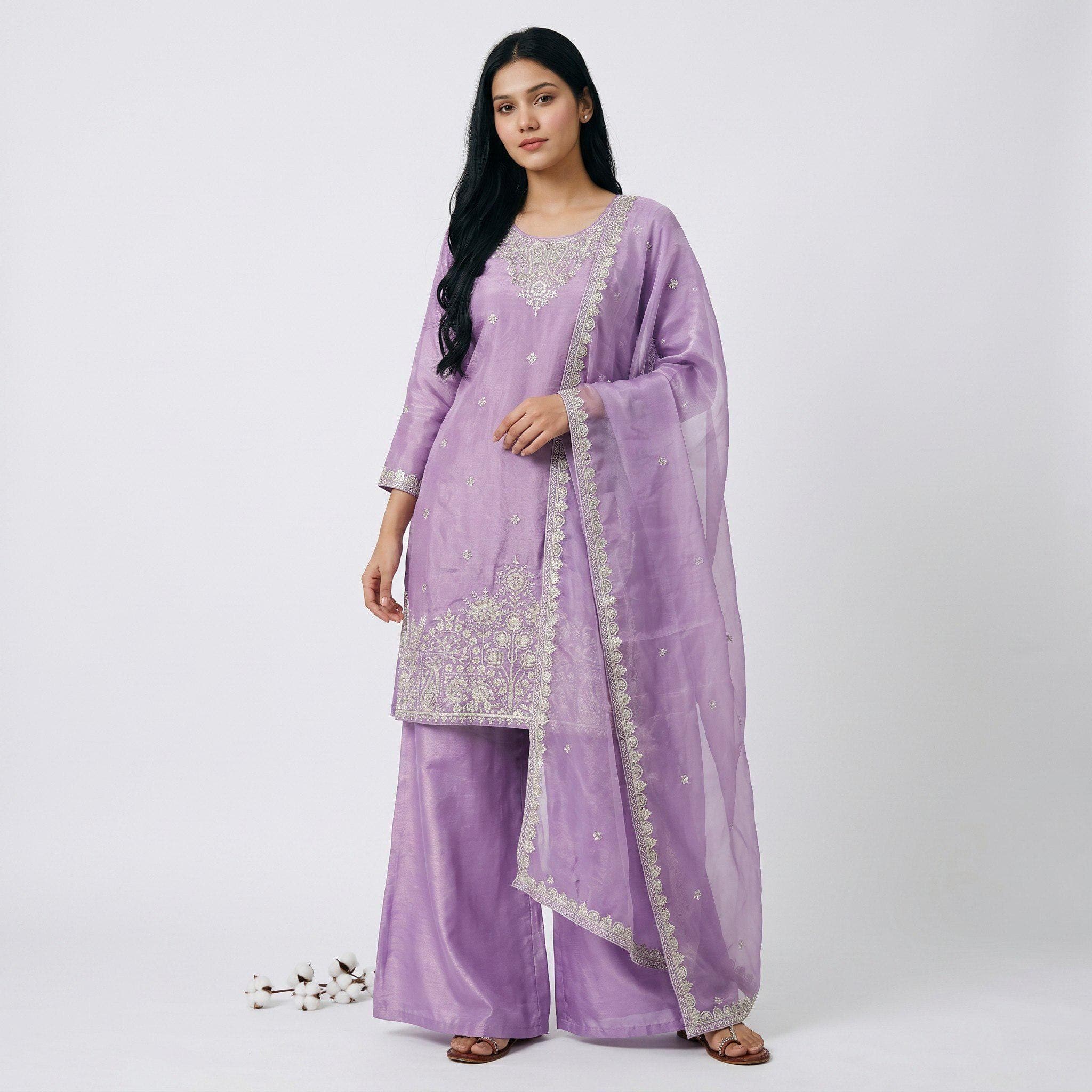 Premium Fandy Palazzo Kurta Suit ,Wedding Embroidery Sequins Palazzo Kurti ,Lavender Ethnic Sharara Designer Palazzo Suit ,Indian Party wear