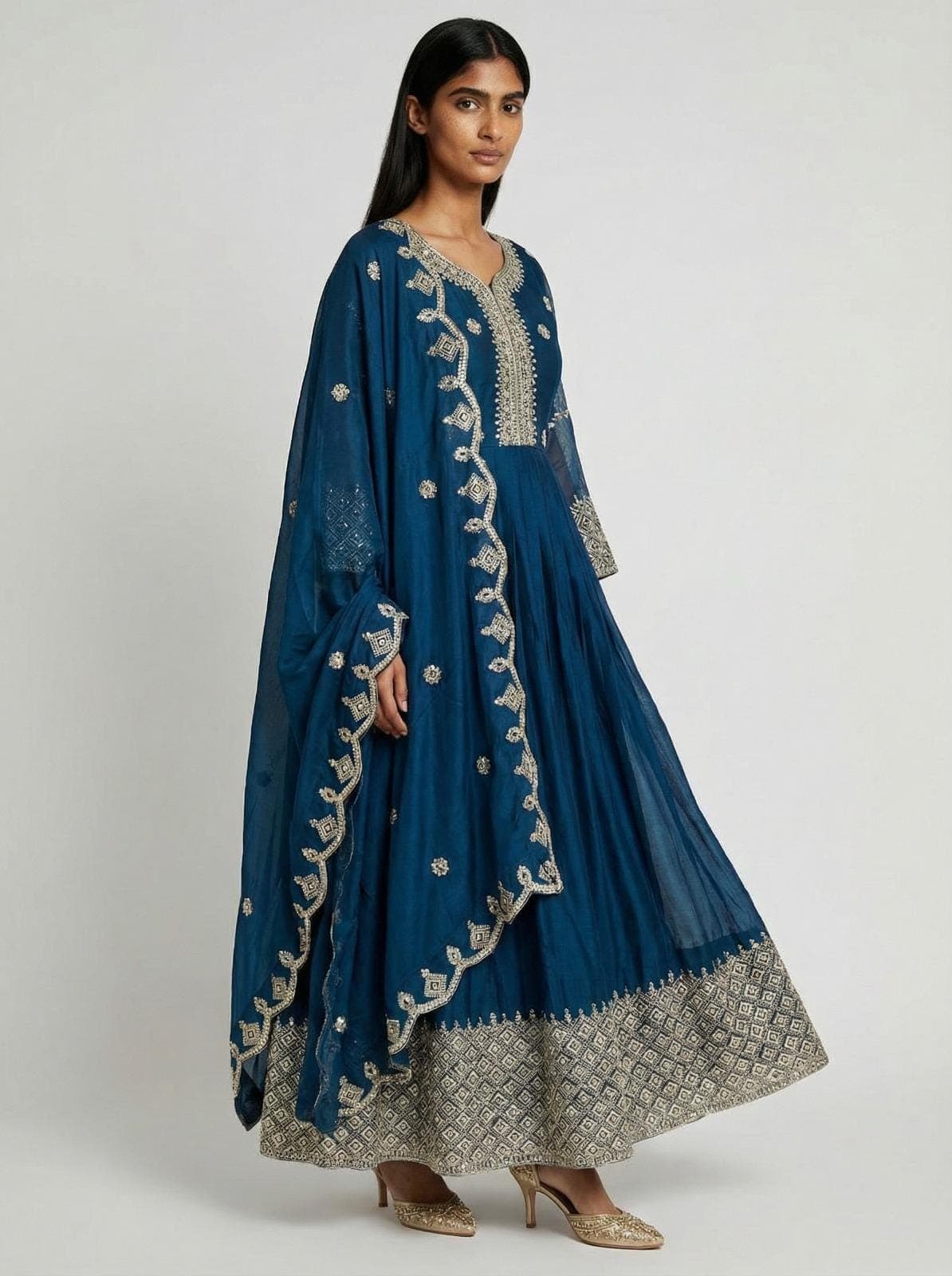 Embroidered Anarkali Gown, Heavy Noha Silk, Wedding Ethnic Outfit For Women