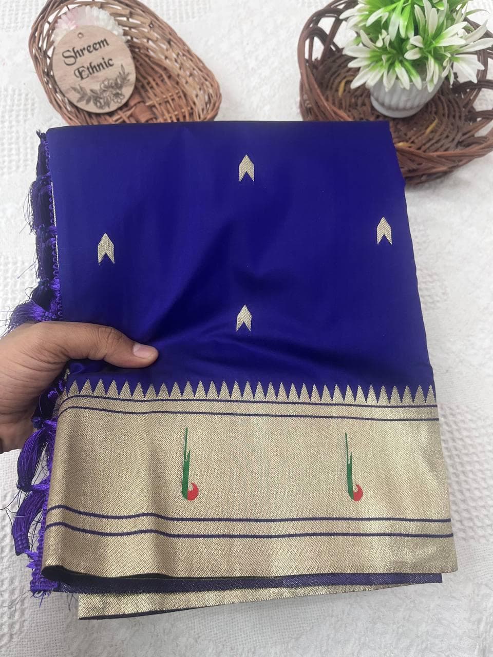 Paithani Silk Saree: Peacock Lotus Design - USA Stitched Blouse - image 4