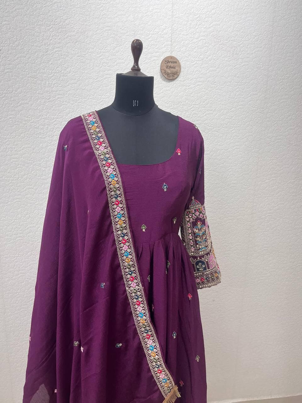 Anarkali Gown Women Chinon Silk Embroidery Indian Ethnic Wedding Designer Dress - image 3