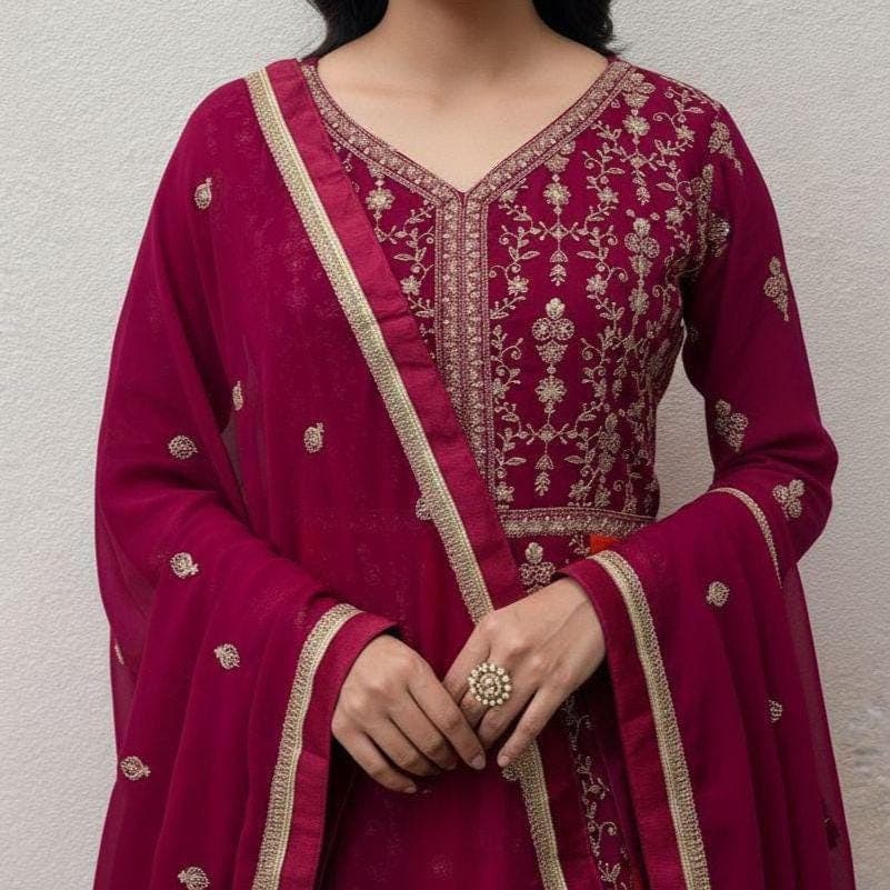 Sequin Embroidered Anarkali Gown: Bollywood Style Party Dress