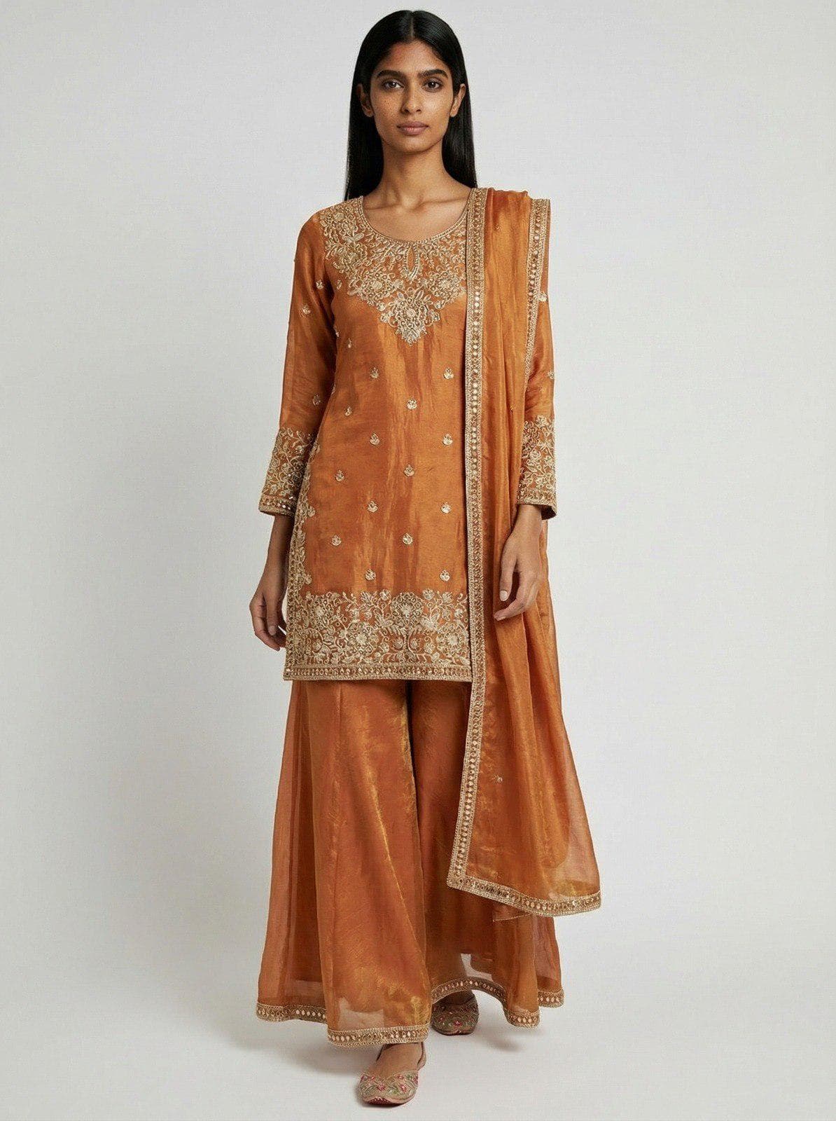 Beautiful Designer Peach Pink Salwar Kameez with Dupatta for Women, Wedding Sharara, Top-Palazzo, Indian Ethnic, Pakistani Sharara Suits
