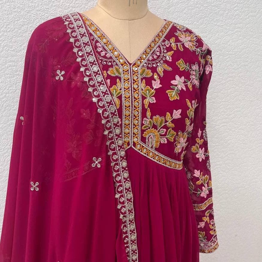 Embroidered Georgette Anarkali Gown: Indian Ethnic Wedding Party Wear Designer Dress - image 3