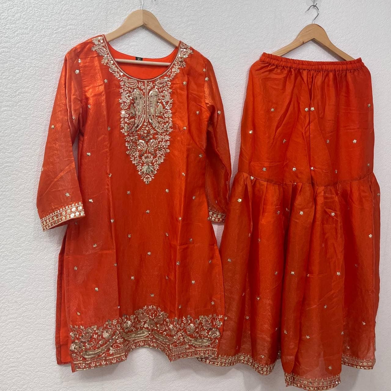 Designer Orange Fandy Silk Embroidery Sequins Work Suit for Women, Ready to Wear Party Wear Ethnic Dress - image 4