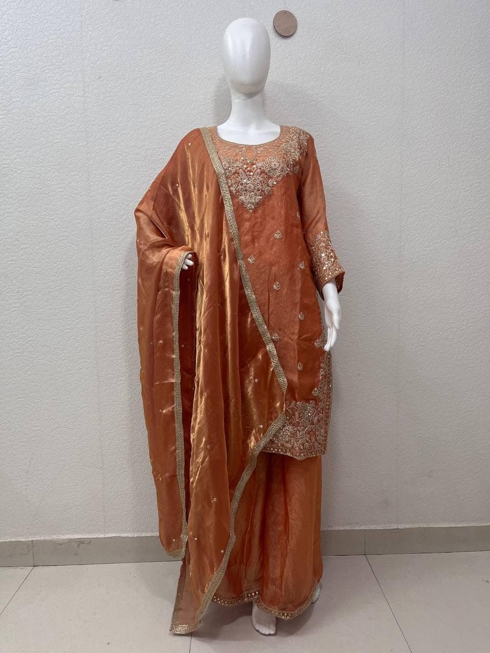 Beautiful Designer Peach Pink Salwar Kameez with Dupatta for Women, Wedding Sharara, Top-Palazzo, Indian Ethnic, Pakistani Sharara Suits - image 3