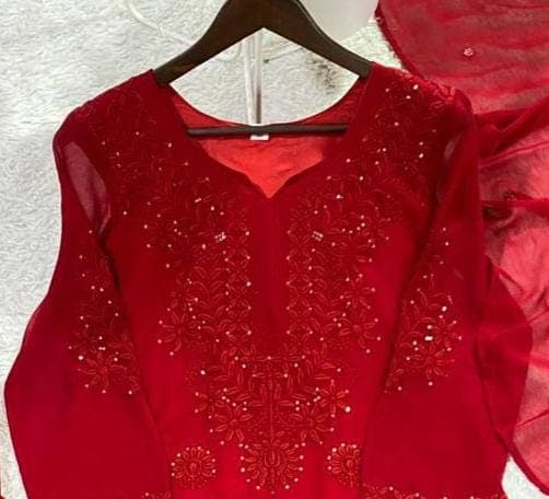 Designer Red Gorgette Sharara Suit For Women, Sequins Embroidery work Palazzo Suit Ethnic Indian Sharara Party Wear Pakistani Sharara Dress - image 3