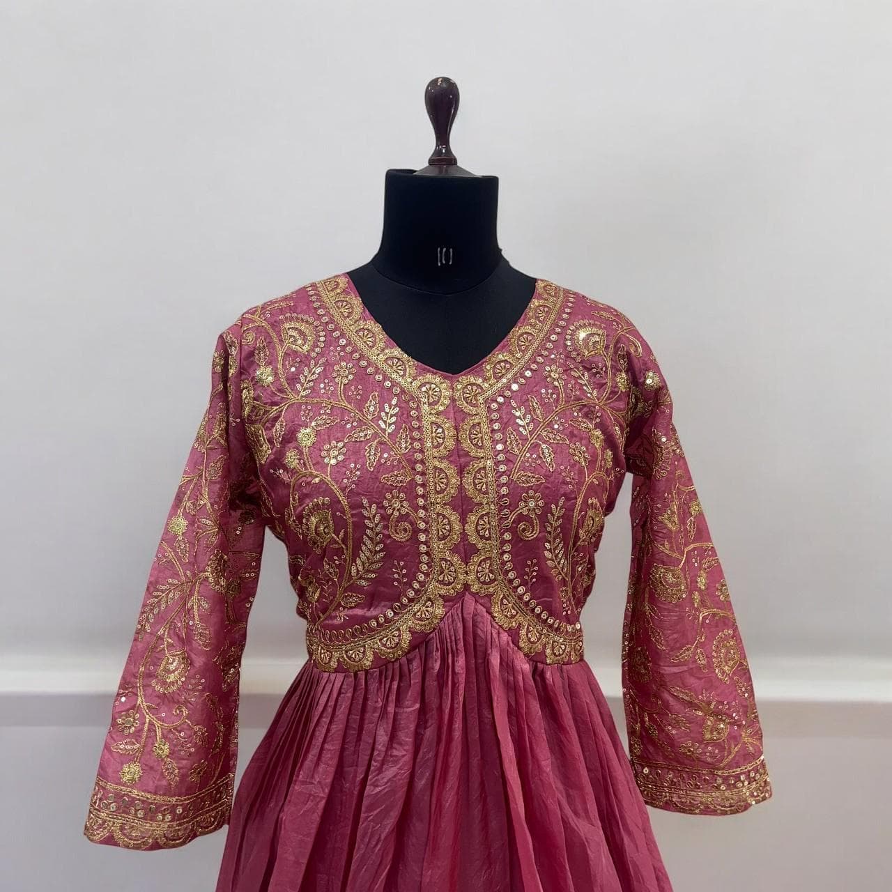 Crush Silk Anarkali Gown with Embroidered Dupatta, Readymade Partywear - image 4