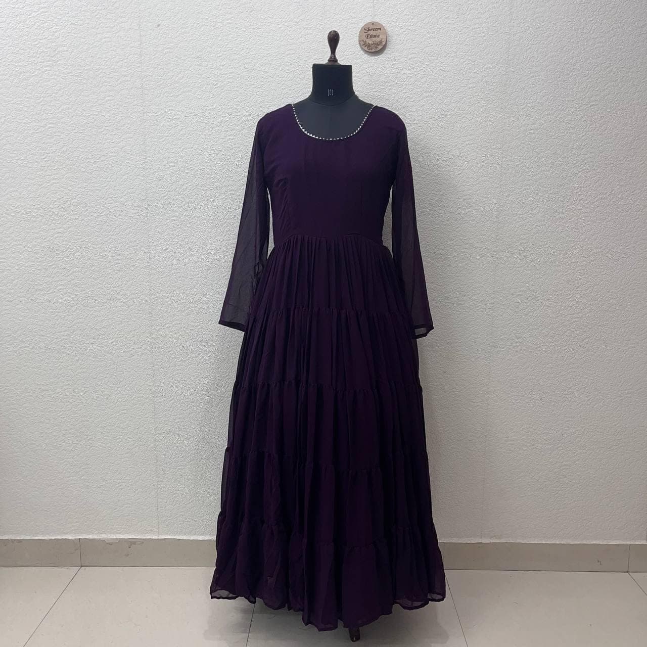 Pakistani Anarkali Gown | Georgette Indian Wedding Dress, Embroidered Dupatta - image 3