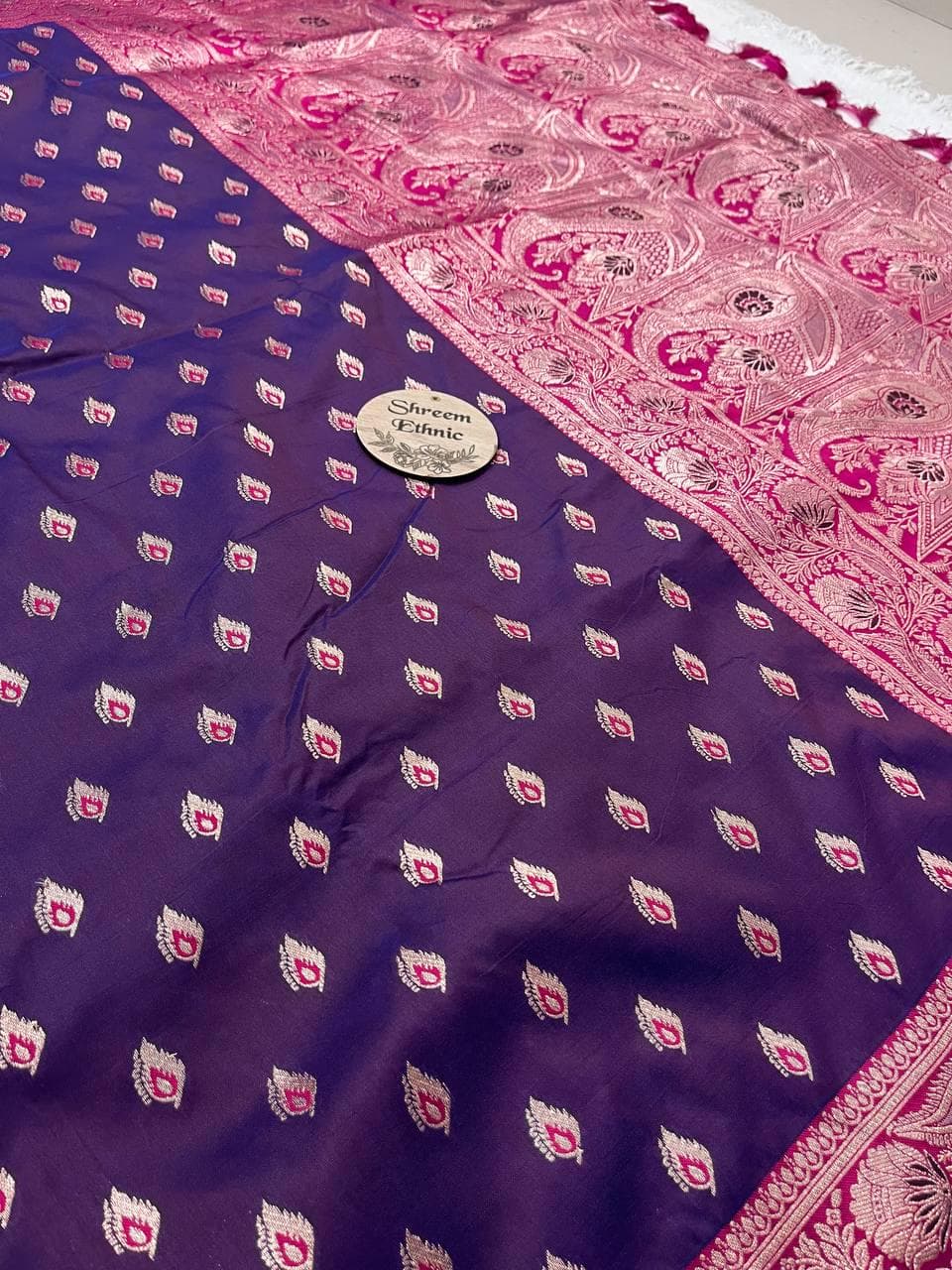 Meenakari Zari Woven Soft Silk Saree with Tassels & Rich Pallu, South Indian Banarasi Bridal Wedding Saree, Fancy Designer Party Wear Sari - image 3