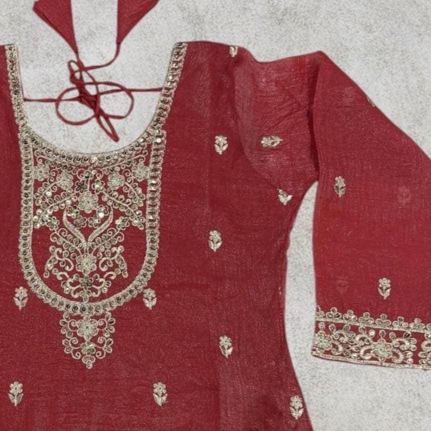 Embroidered Heavy Crunchy Silk Sharara Palazzo Suit Set – Wedding Party Wear - image 3