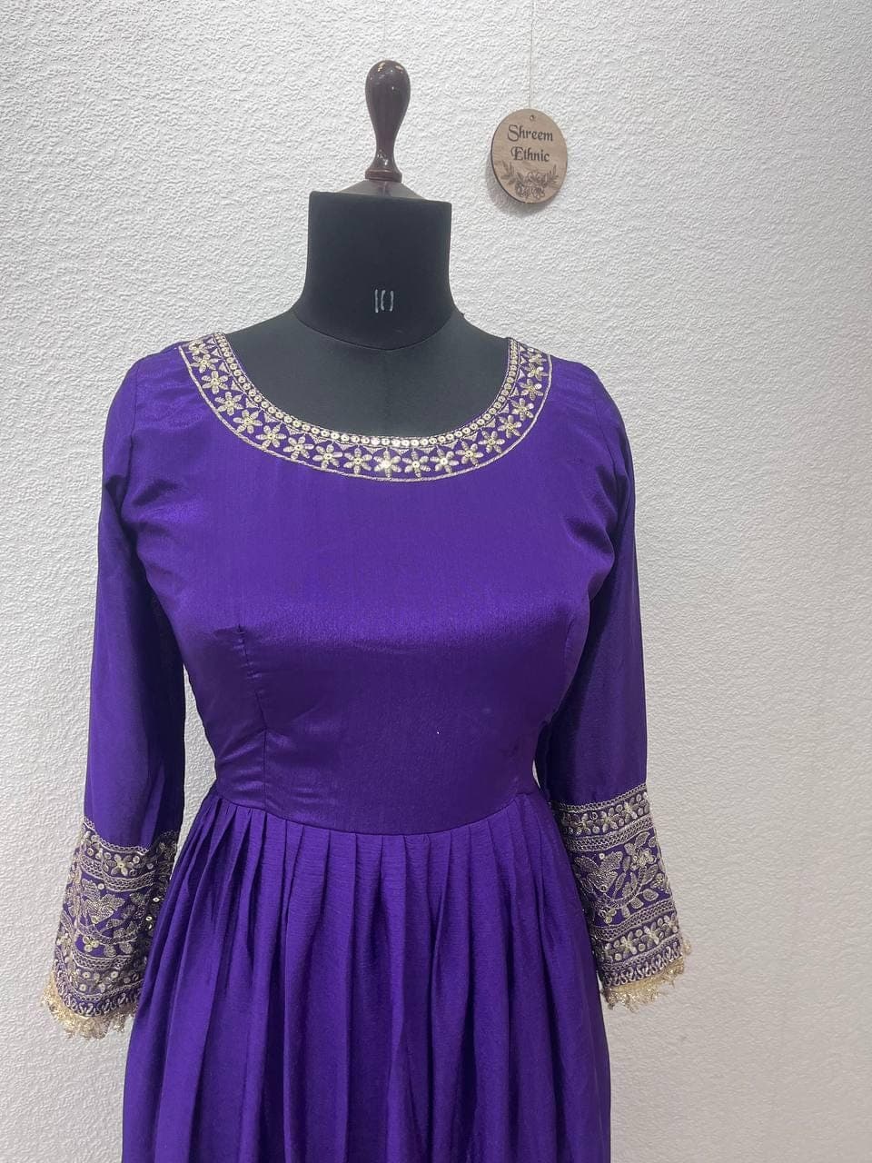 Pure Chinon Silk Anarkali Suit Set, Sequins Embroidery Dupatta, Indian Wedding Outfit - image 5
