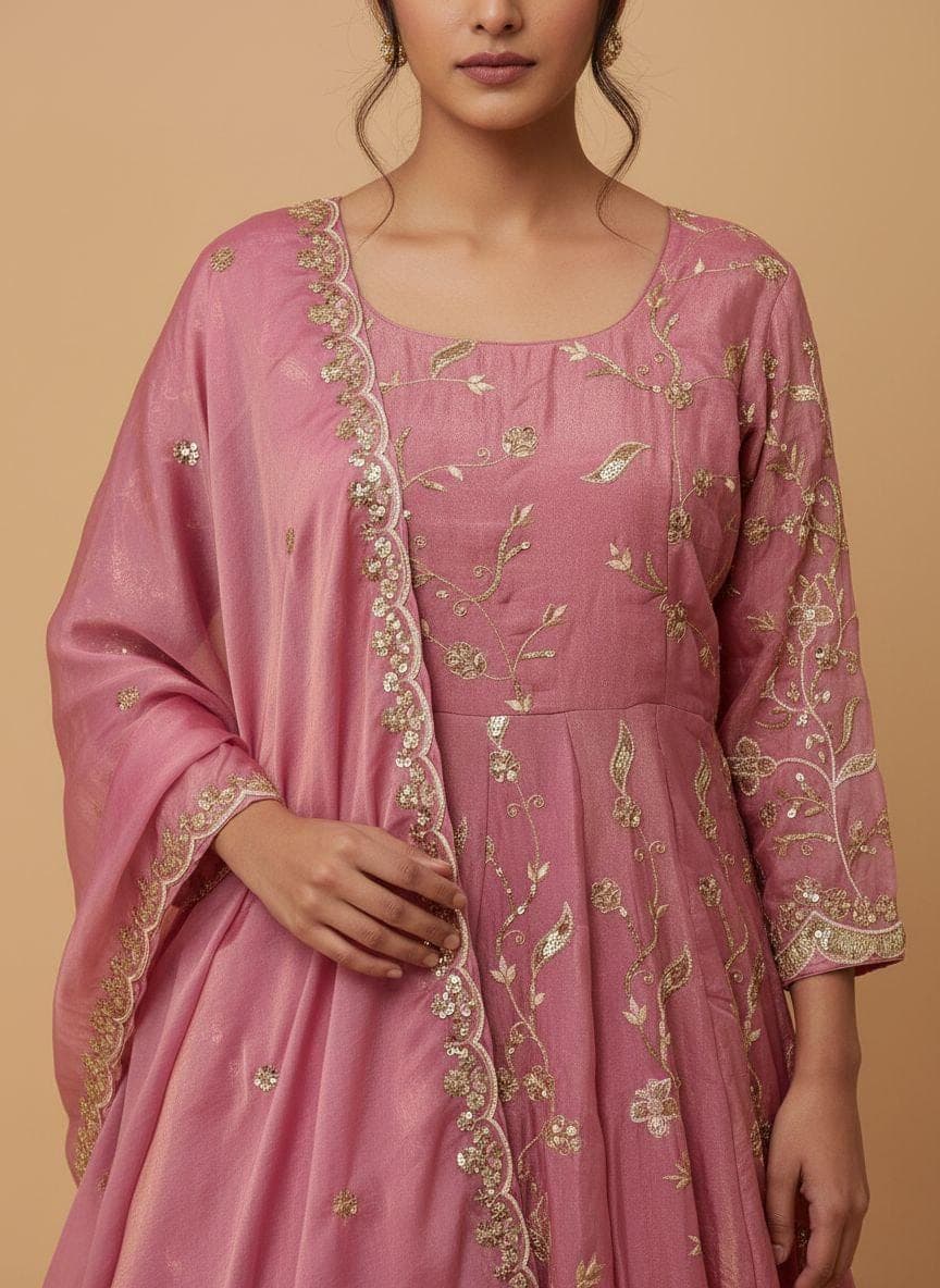 Sequin Embroidery Anarkali Suit, Indian Wedding Party Outfit - image 3