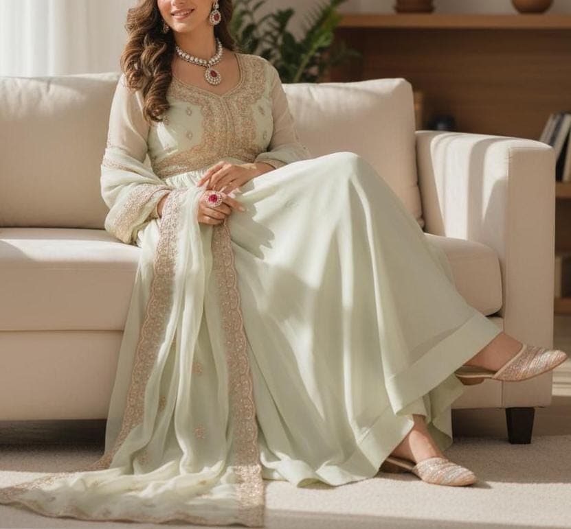 Embroidered Anarkali Gown, Indian Wedding Outfit, Ethnic Women's Gown