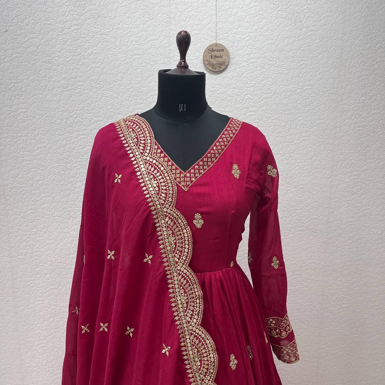 Vichitra Silk Anarkali Gown with Dupatta: Zari Embroidered Indian Wedding Dress - image 5