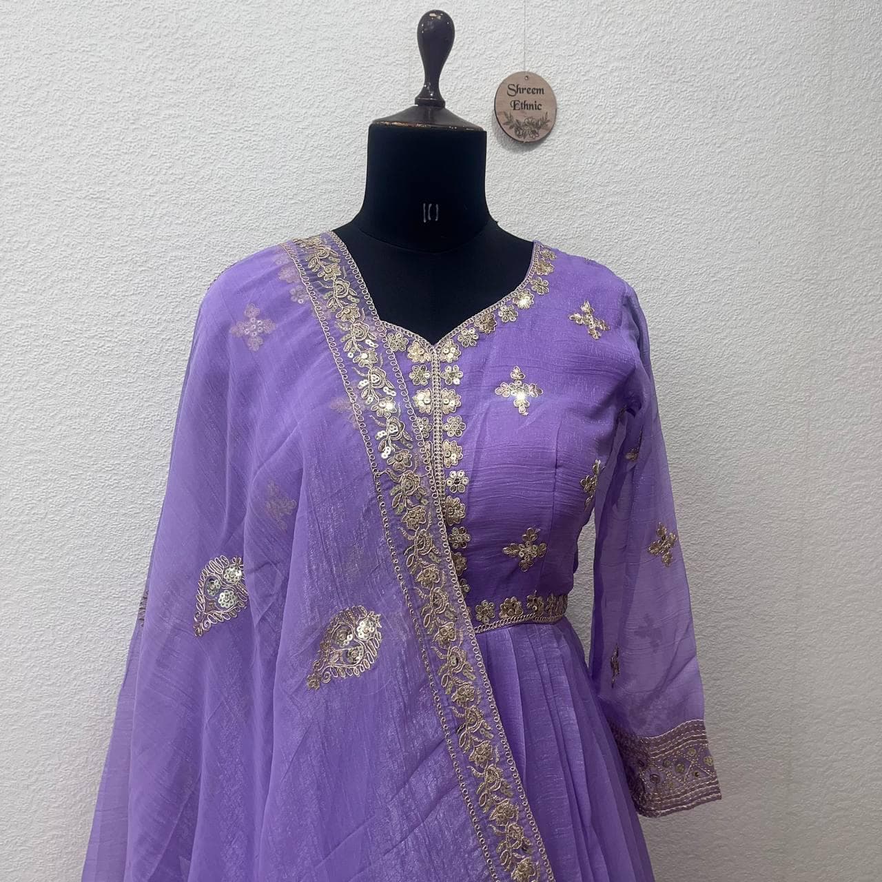 Embroidered Crunchy Silk Anarkali Gown, Indian Wedding Outfit - image 3