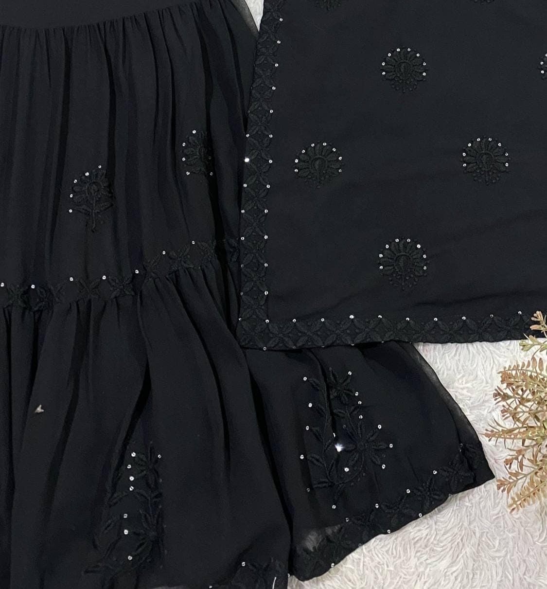 Designer Black Sharara Suit Set for Women, Georgette Embroidery Sequins Work, Indian Pakistani Wedding Party Wear Ethnic Outfit Dress - image 4