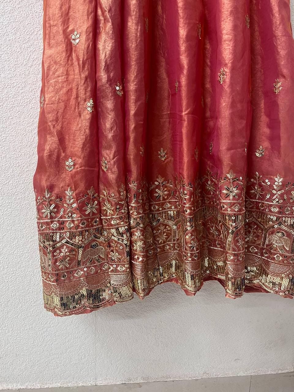 Designer Anarkali Suit Peach Fandy Silk Embroidery Sequins Work Indian Ethnic Party Wedding Ready to Wear Salwar Kameez Anarkali Suit - image 3