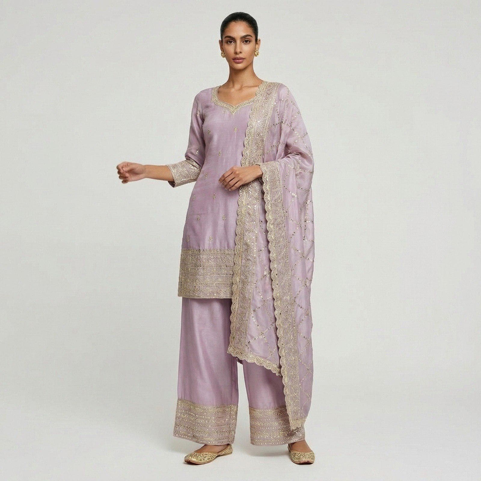Embroidered Silk Palazzo Suit: Indian Pakistani Wedding Party Outfit Women