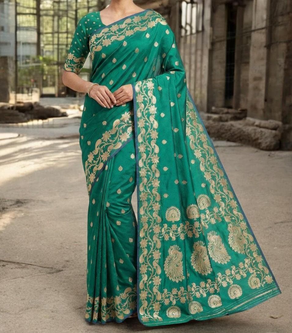 Pure Silk Saree | Zari Woven Border, Royal Festive Drape - image 3