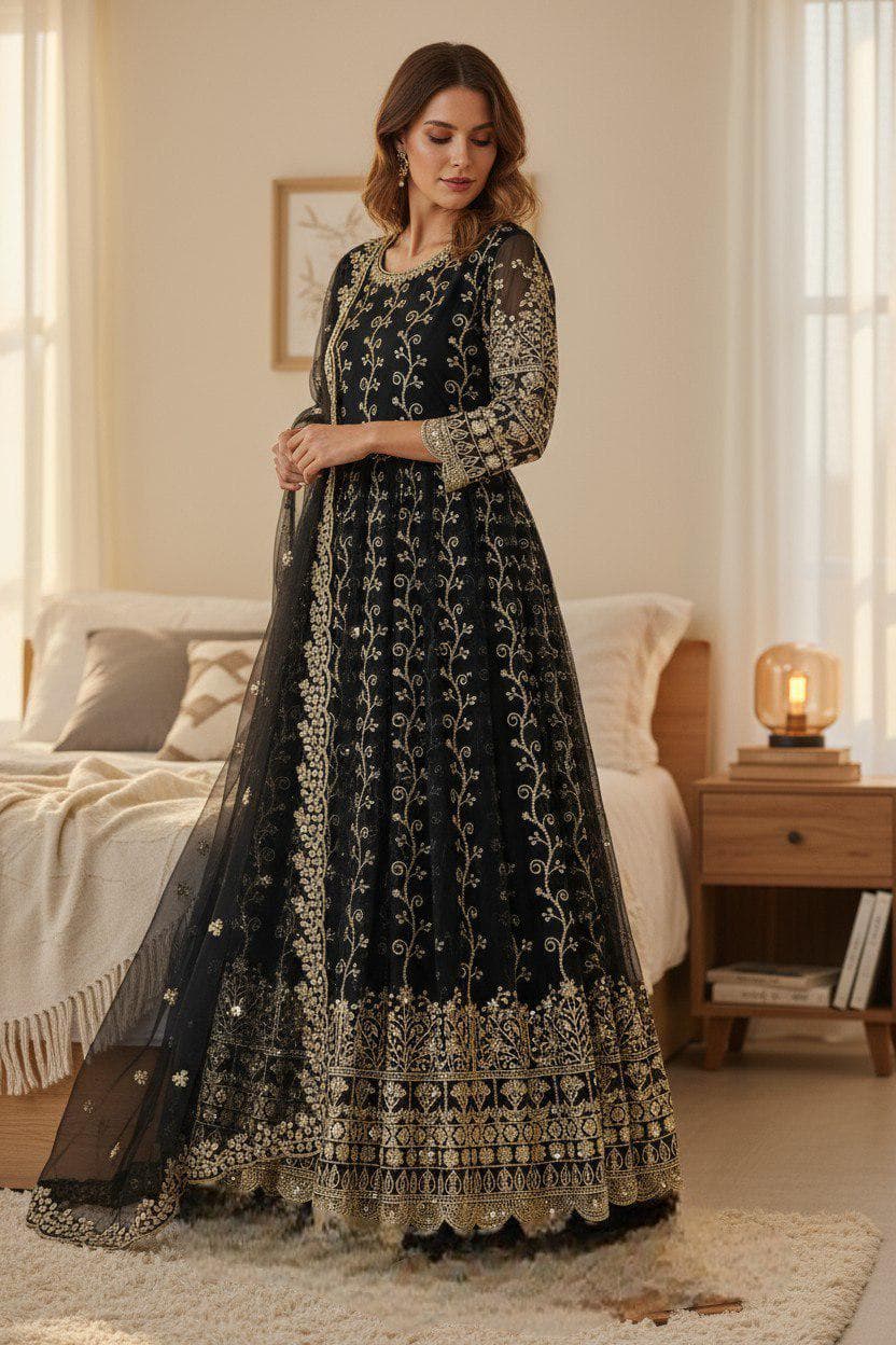 Embroidered Anarkali Gown, Indian Wedding Ethnic Wear, Georgette Party Dress