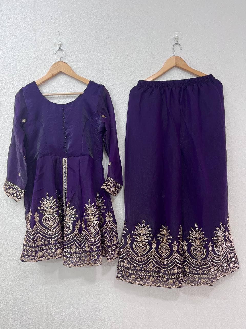 Embroidered Fendy Satin Sharara Set: Pakistani Wedding Outfit - image 4