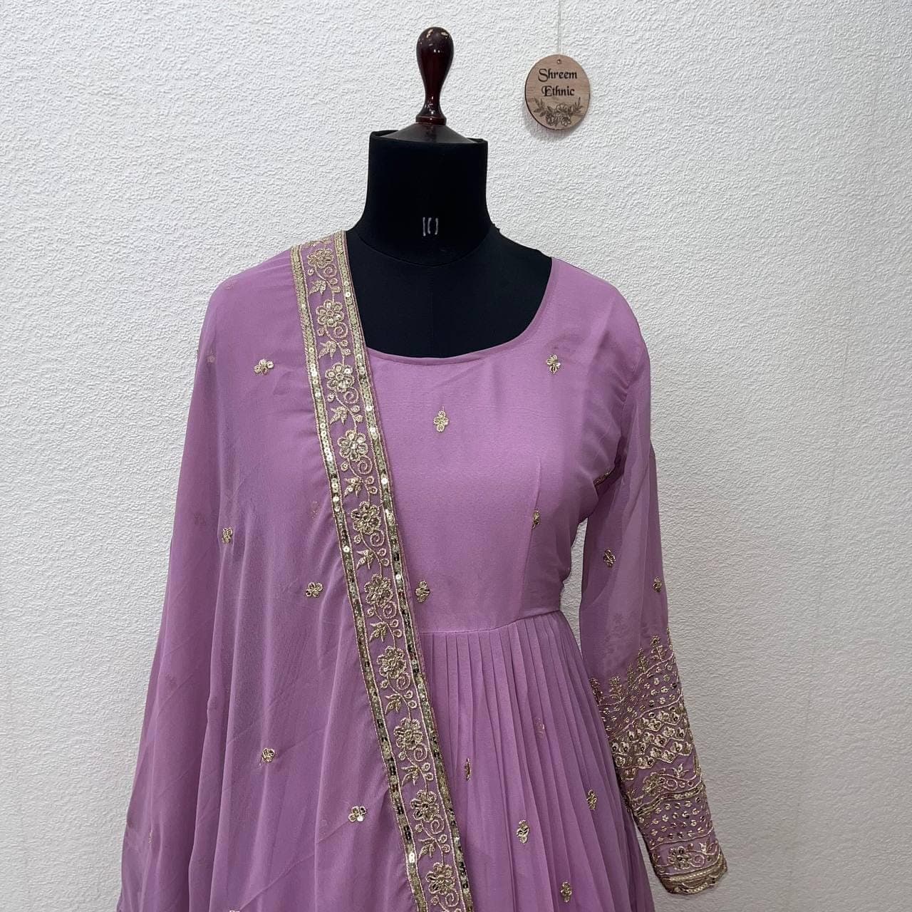 Heavy Georgette Silk Anarkali Suit, Embroidered Gown with Dupatta, Party Wear Ethnic Dress - image 4