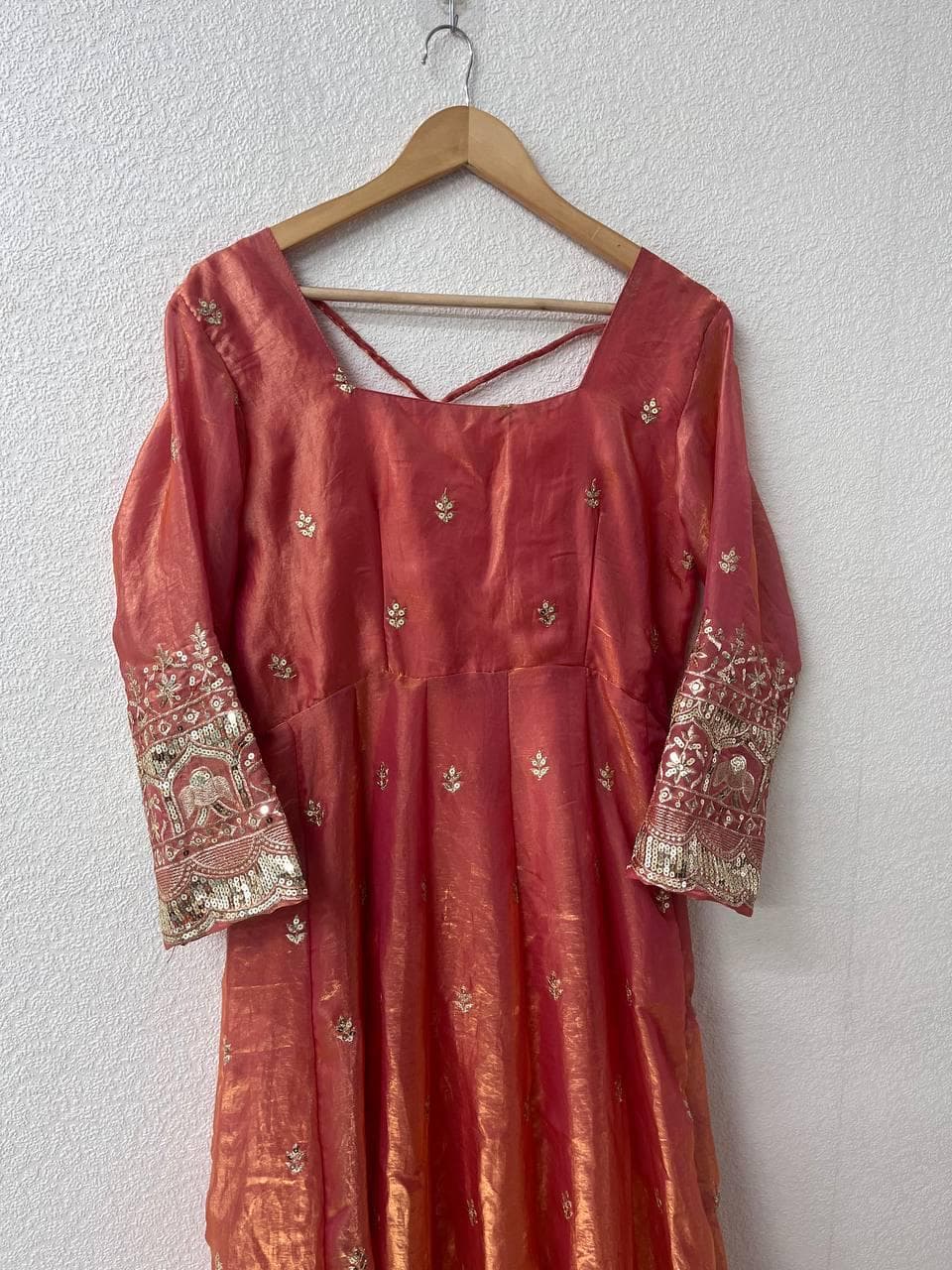 Designer Anarkali Suit Peach Fandy Silk Embroidery Sequins Work Indian Ethnic Party Wedding Ready to Wear Salwar Kameez Anarkali Suit - image 4
