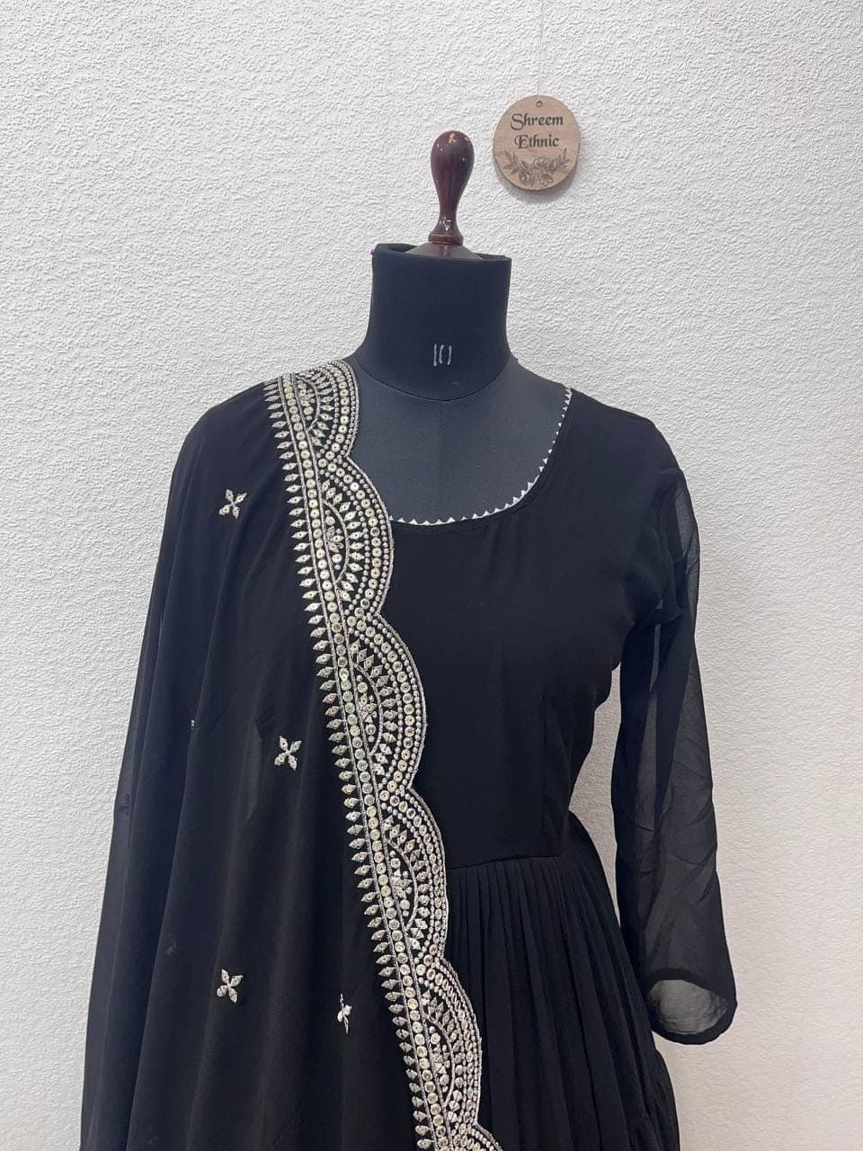 Embroidered Faux Georgette Anarkali Gown, Indian Wedding Dress - image 4
