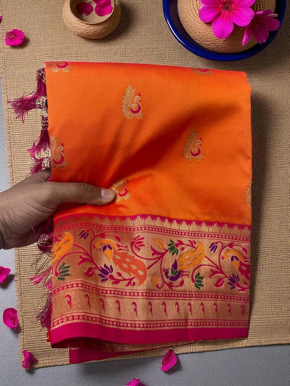 Handmade Paithani Silk Saree: Meenakari Peacock Pallu, Maharastrian Wedding