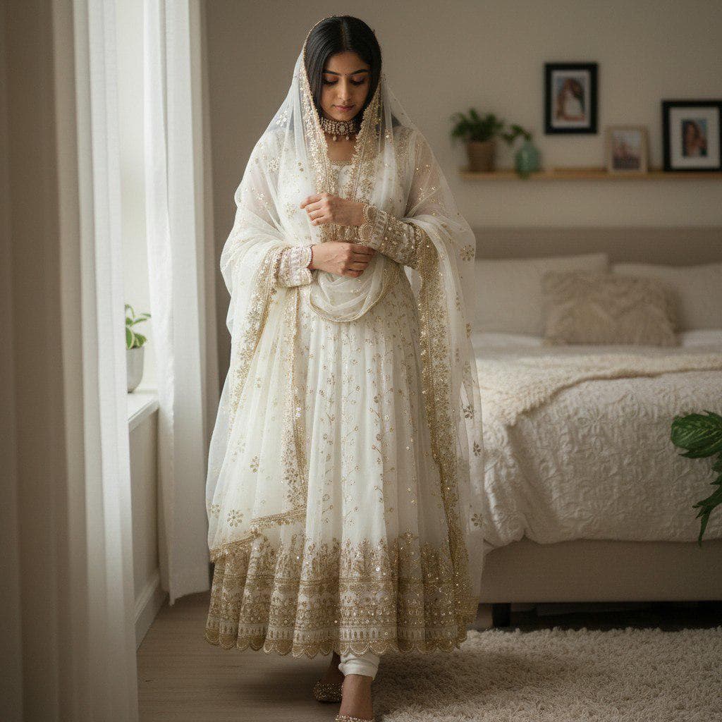 Georgette Anarkali Dress: Sequins Embroidery Indian Gown