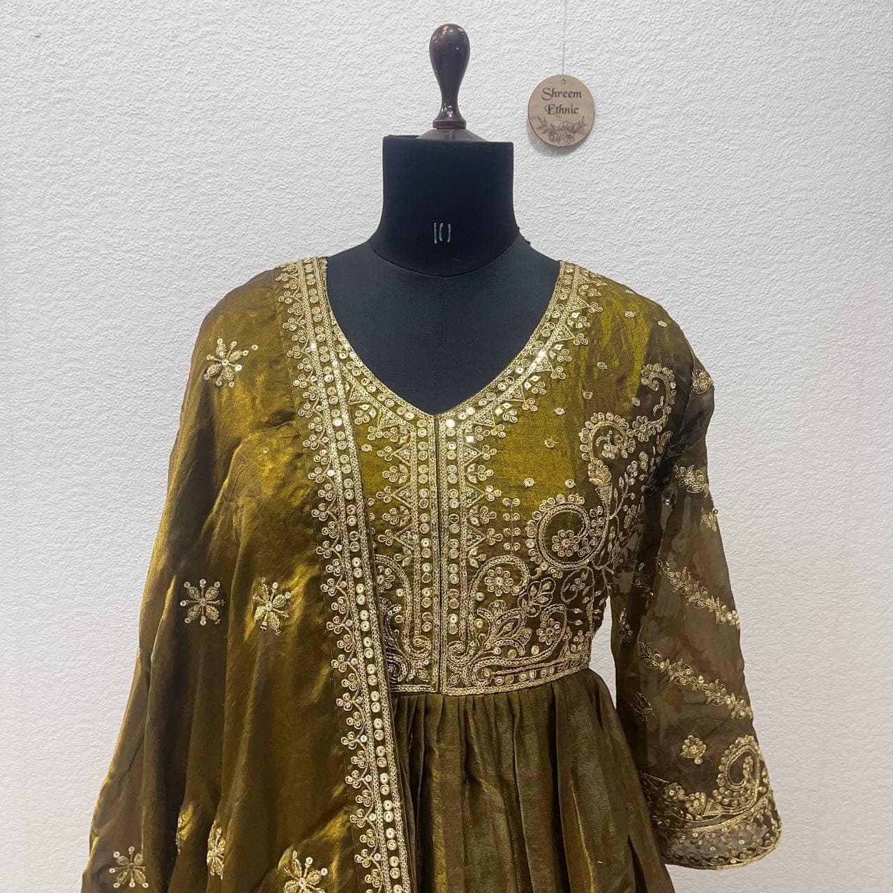 Embroidered Fendi Silk Anarkali Gown: Indian Wedding Dress - image 4