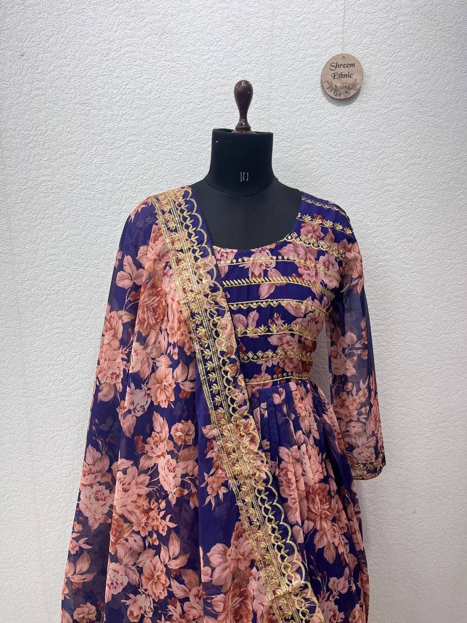 Floral Anarkali Gown with Dupatta: Embroidered Sequins, Indian Party Wear - image 5