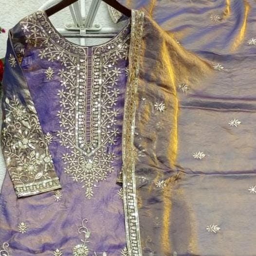 Purple Silk Palazzo Set: Sequins Embroidered Indian Sharara Outfit - image 3