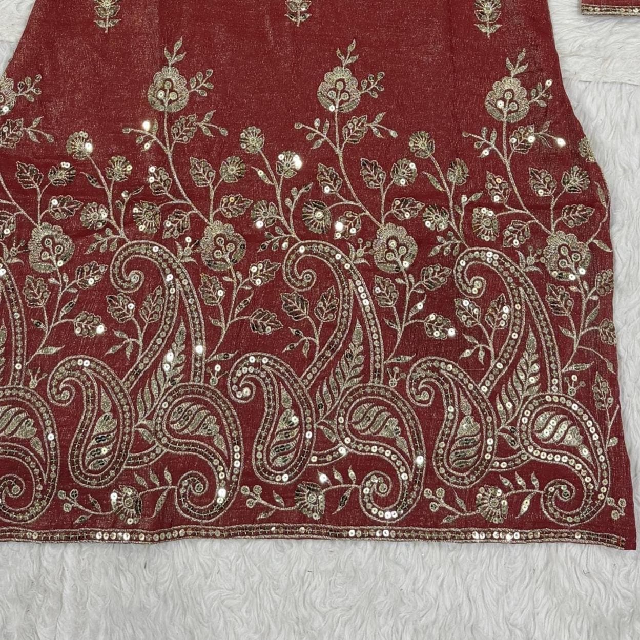 Red Silk Palazzo Set: Sequins Embroidered Indian Sharara Outfit - image 3