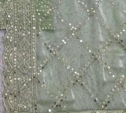 Green Silk Palazzo Suit: Embroidered Kurta, Sequins Dupatta (Ready to Wear) - image 4