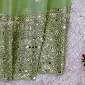 Green Silk Palazzo Suit: Embroidered Kurta, Sequins Dupatta (Ready to Wear) - image 5