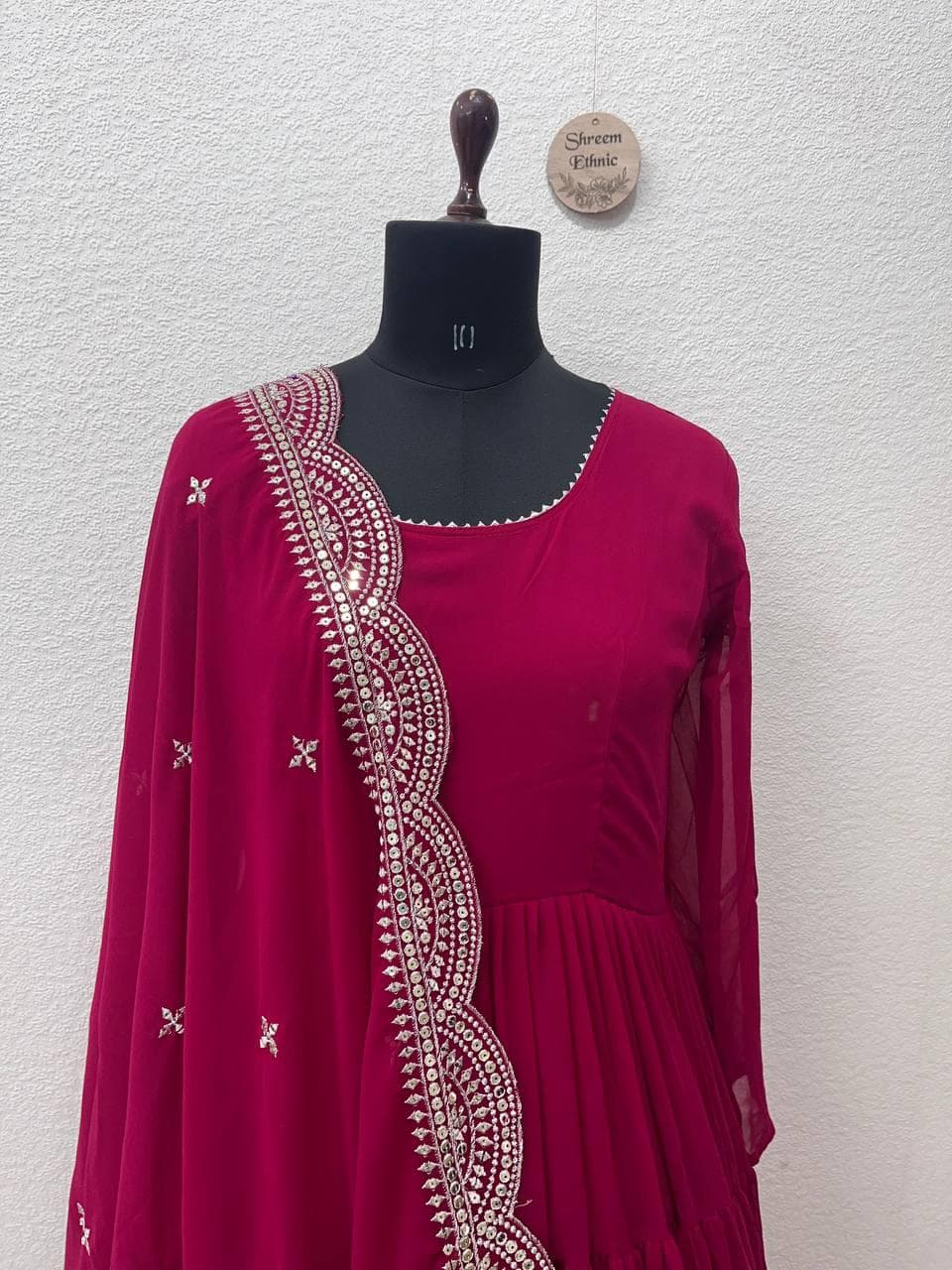 Floral Georgette Anarkali Gown | Embroidered Dupatta, Pakistani Party Dress - image 4