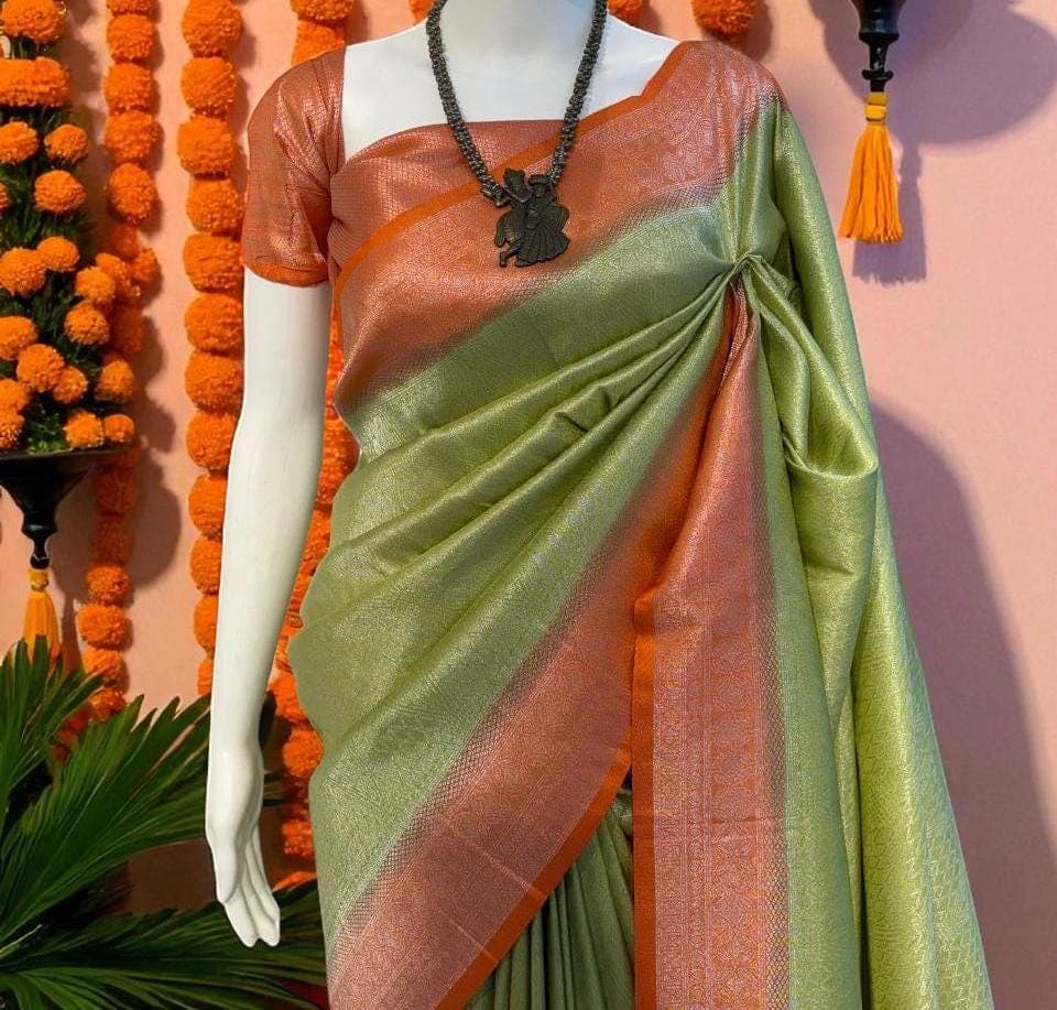 Soft Silk Saree | Jacquard Pallu, South Indian Bridal Wear - image 5